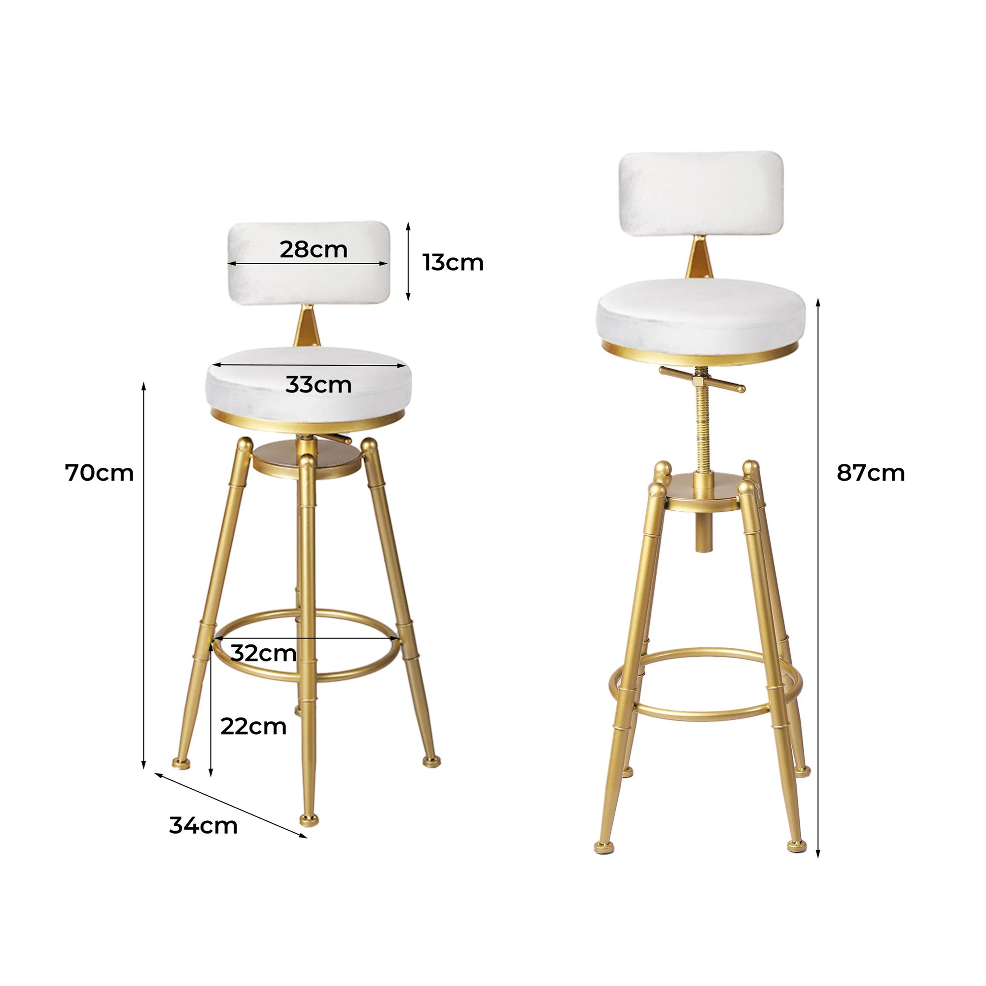 3 Levede 4x Velvet Bar Stool - White, 3 of 3