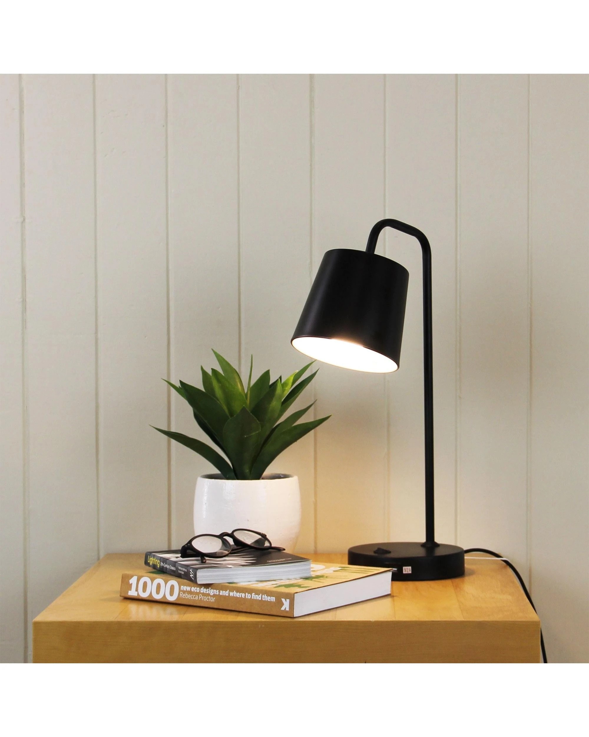2 HENK Black Metal Desk Lamp with Built-in USB Charging Socket, E14 (Bulb Not Included)
 - black, 2 of 2
