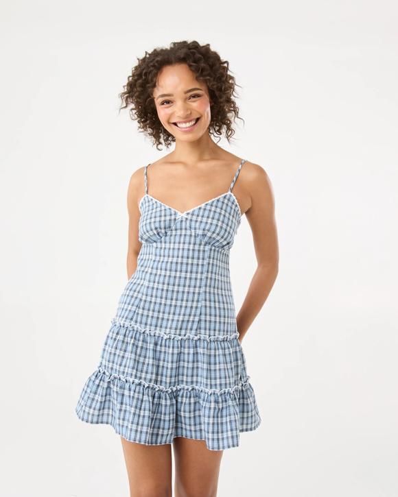Sleeveless Check Print Mini Dress
