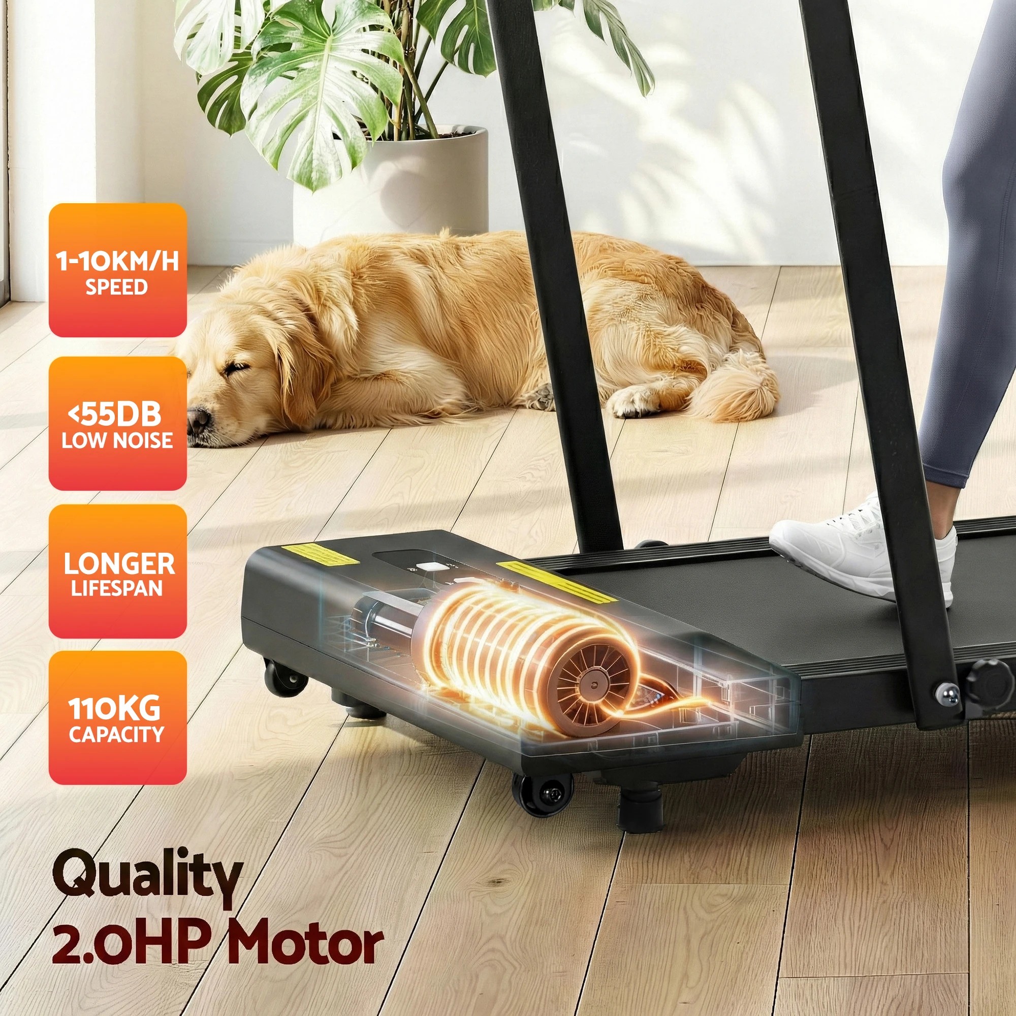 7 Everfit Treadmill Electric Walking Pad Under Desk Home Gym Fitness 380mm Black - Black, 7 of 9