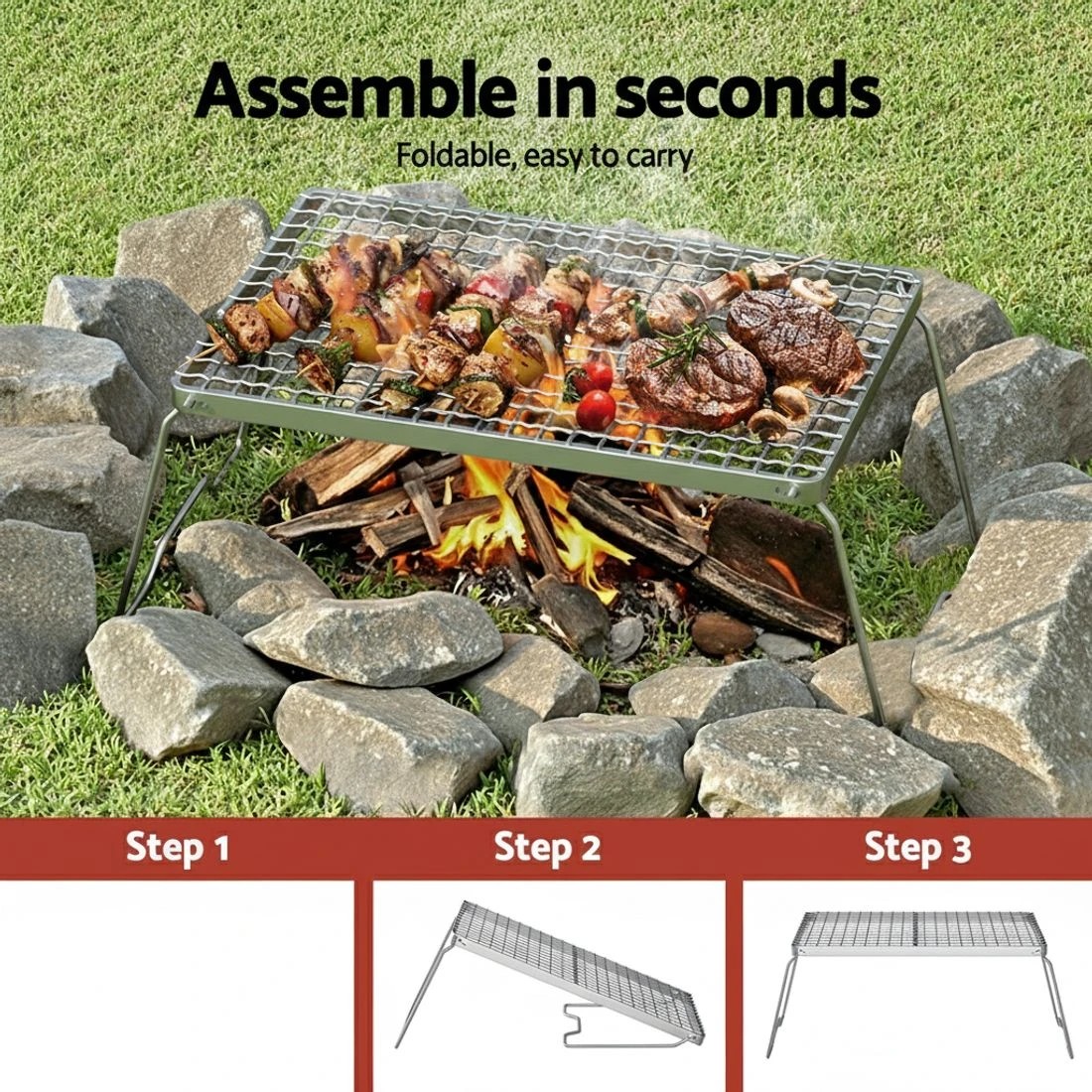 4 Grillz Portable BBQ Grill  Smoker Foldable Camping Outdoor - Silver, 4 of 6