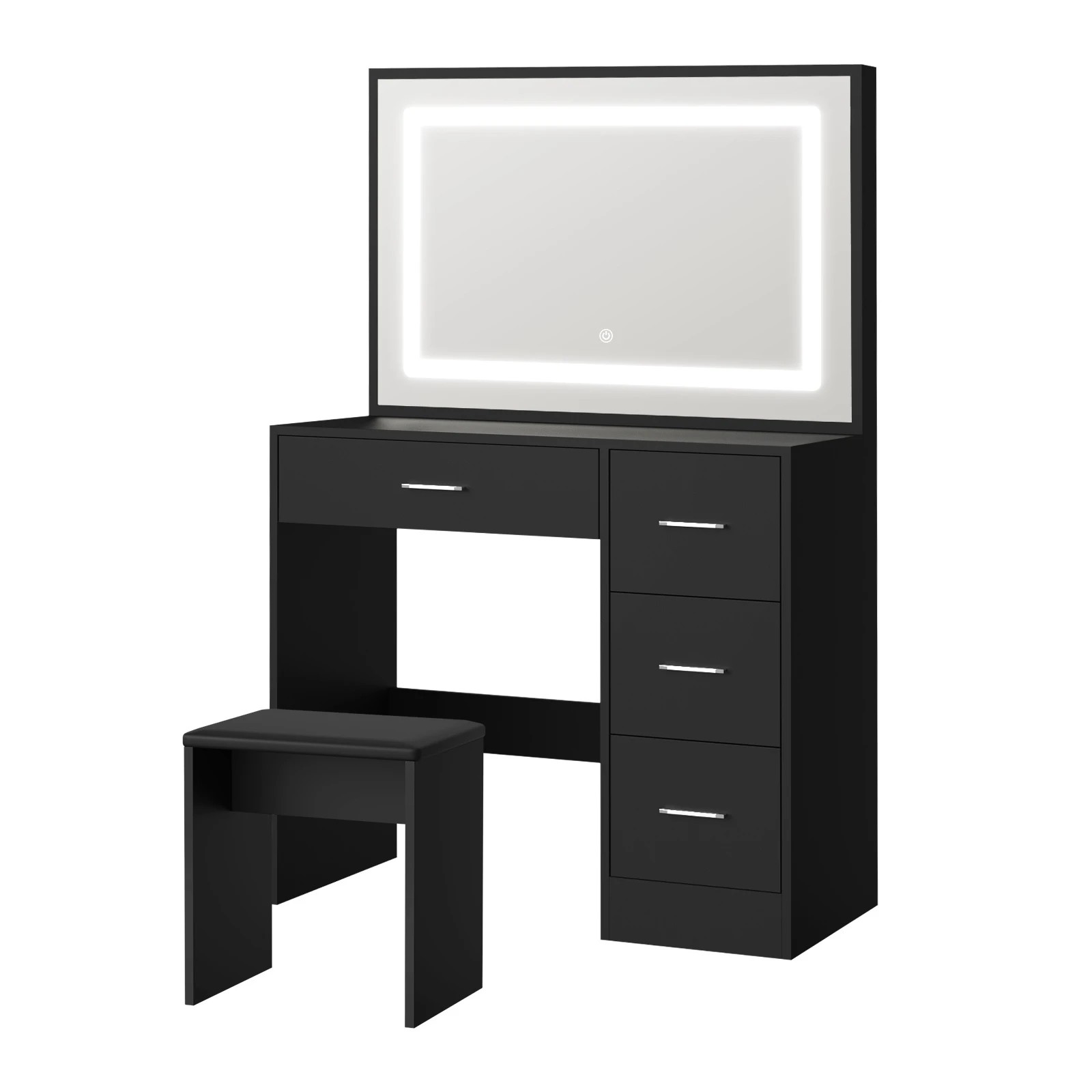 1 Oikiture Dressing Table Stool Set Large Makeup Mirror Led Light Vanity
 - Black, 1 of 9