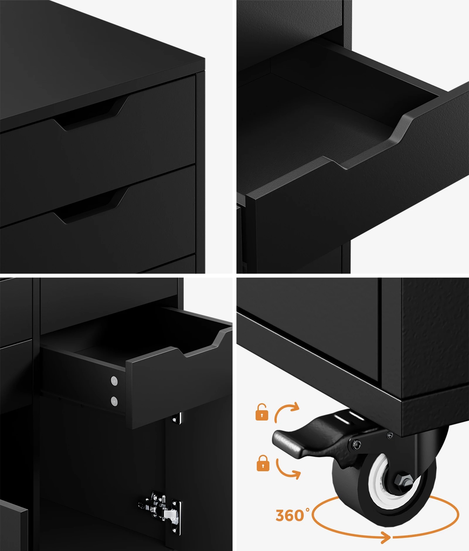 4 Oikiture Filing Cabinet 2 Door 4 Drawer Mobile Office Storage Cabinet - Black, 4 of 8