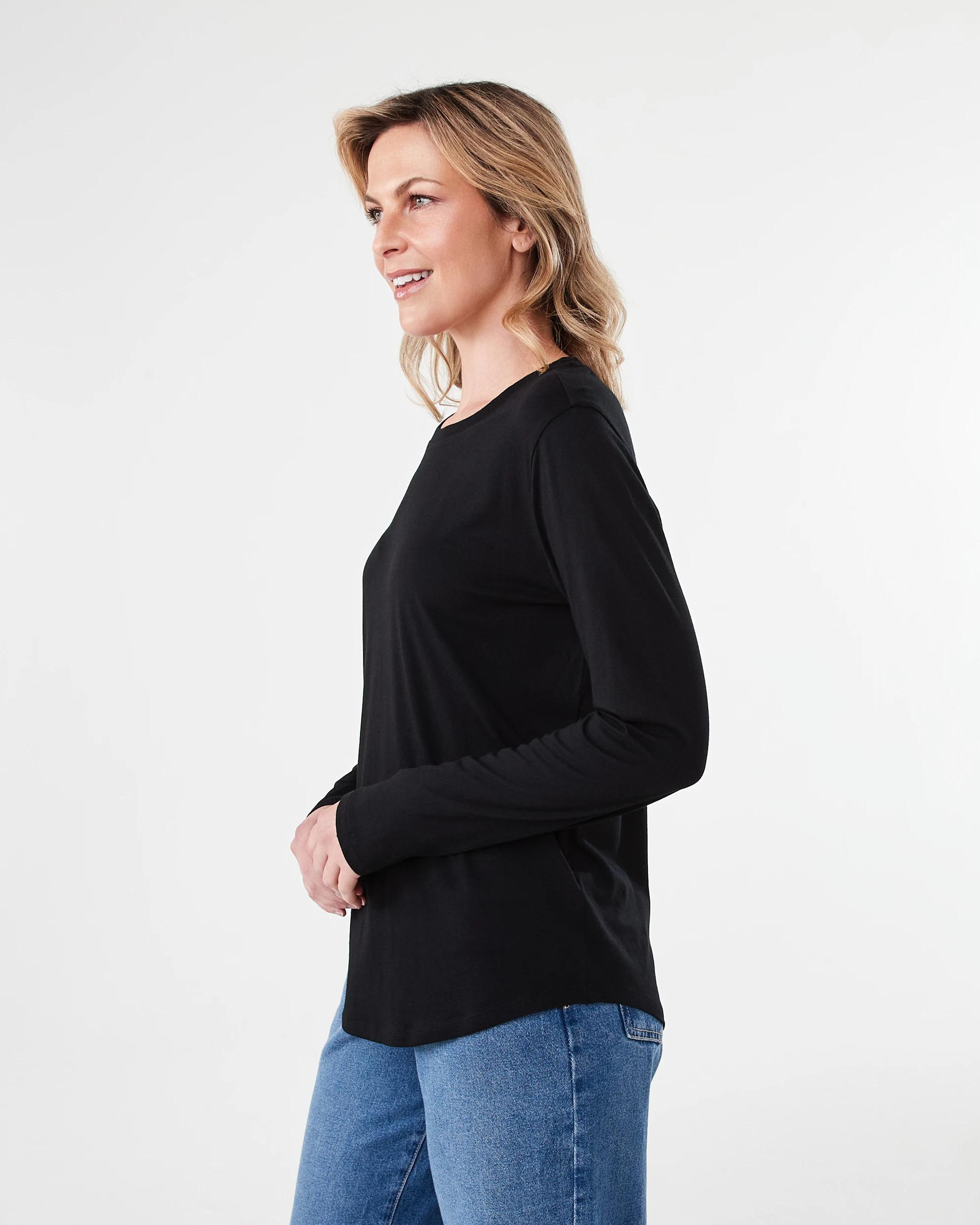 2 Long Sleeve Cotton Modal T-shirt Black, 2 of 6