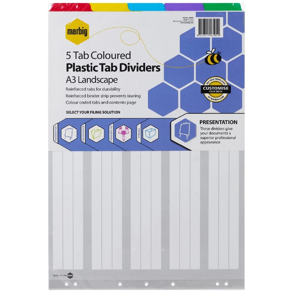 1 Marbig Reinforced A3 5 Tab Landscape Divider, 1 of 3