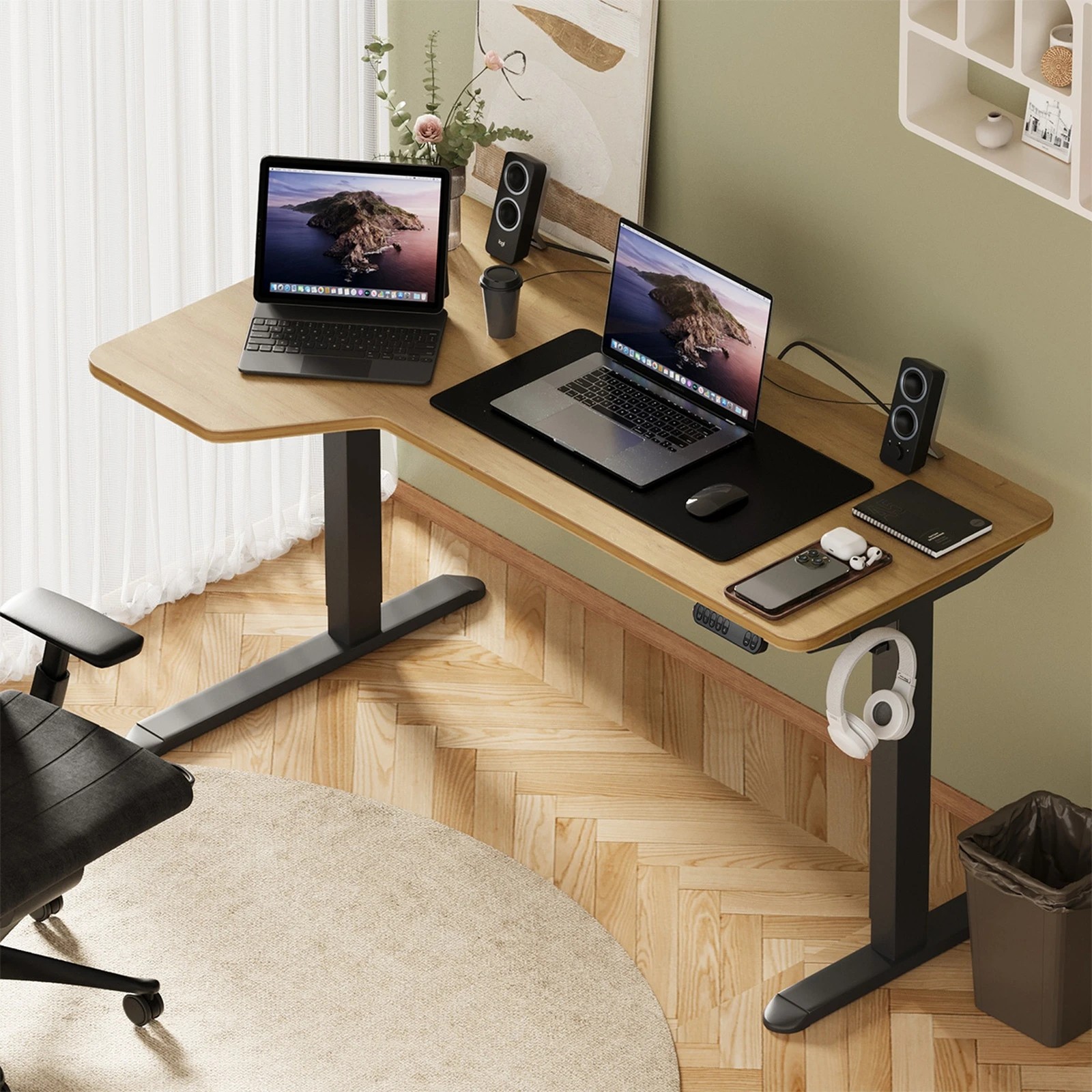 2 Oikiture L-shape Electric Standing Desk Single Motor 145cm Desktop
 - Multi, 2 of 4