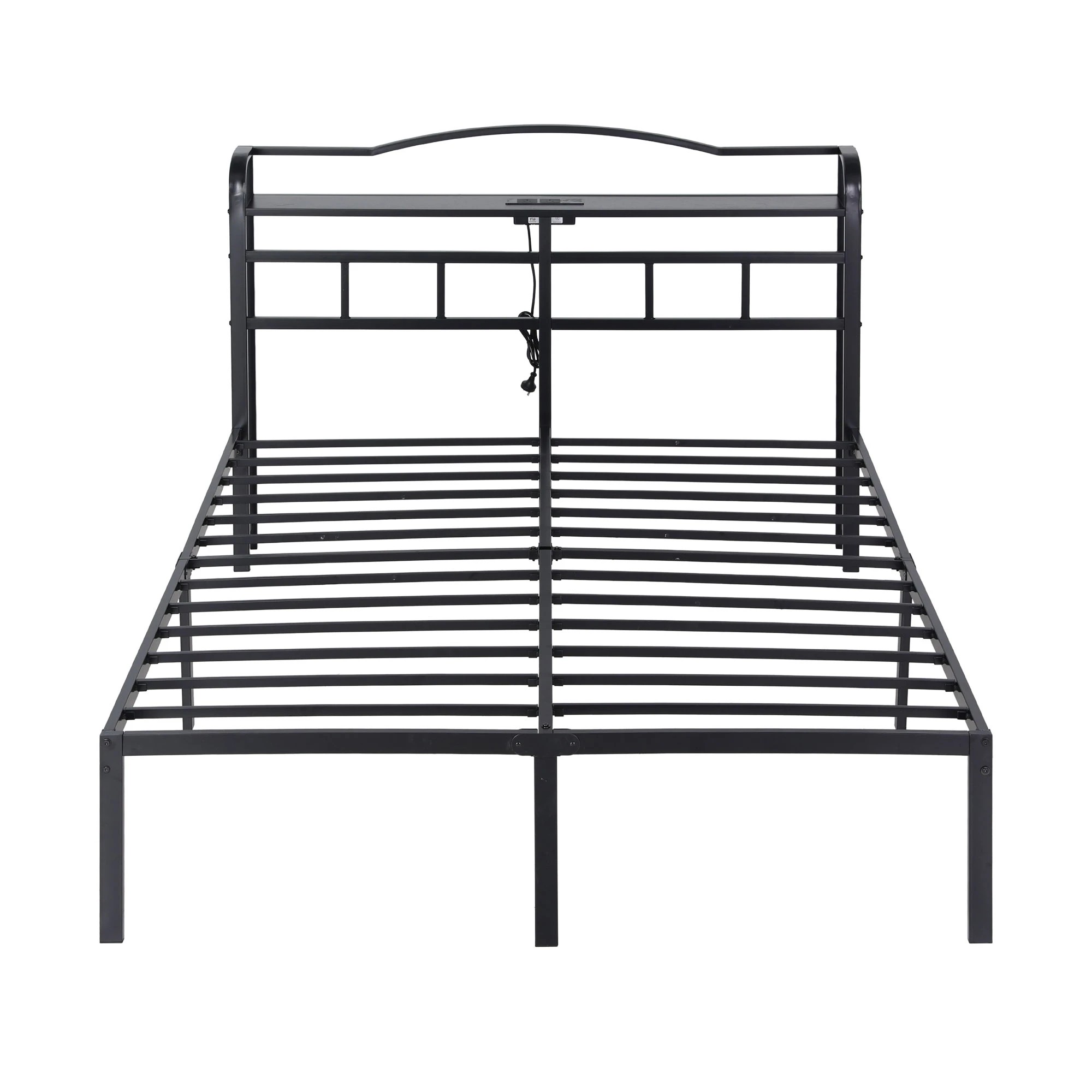 3 Artiss Bed Frame Queen Size with Charging Station WAVE - Black, 3 of 7