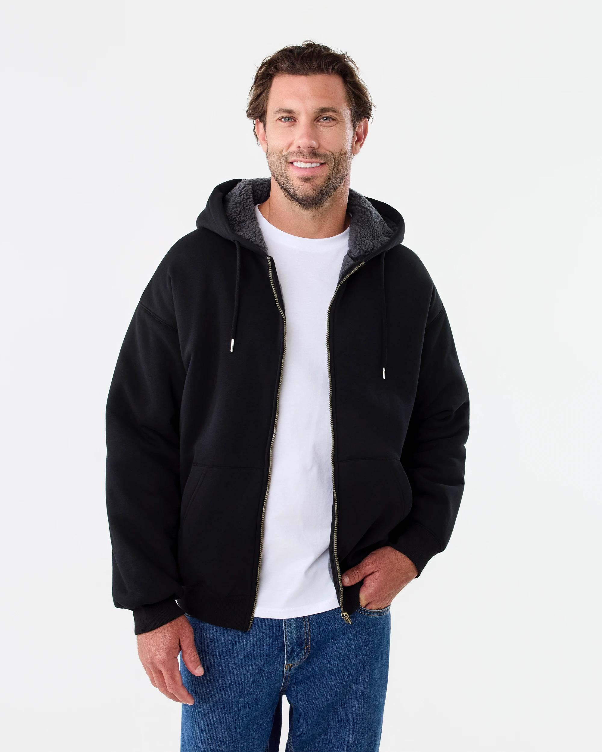 1 Sherpa Lined Zip Through Hoodie Black, 1 of 8