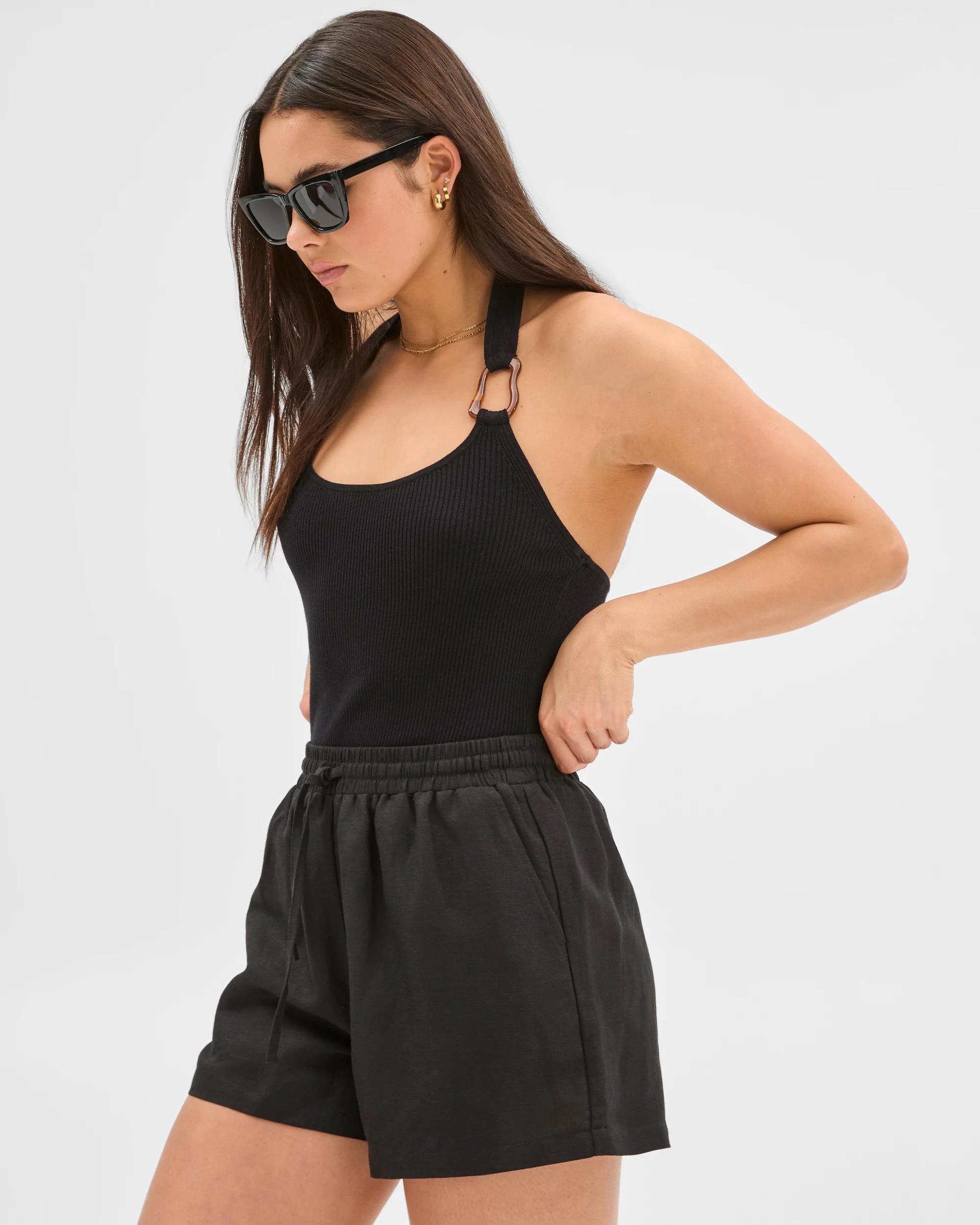 6 European Linen Blend Pull On Shorts - Lily Loves BLACK, 6 of 6