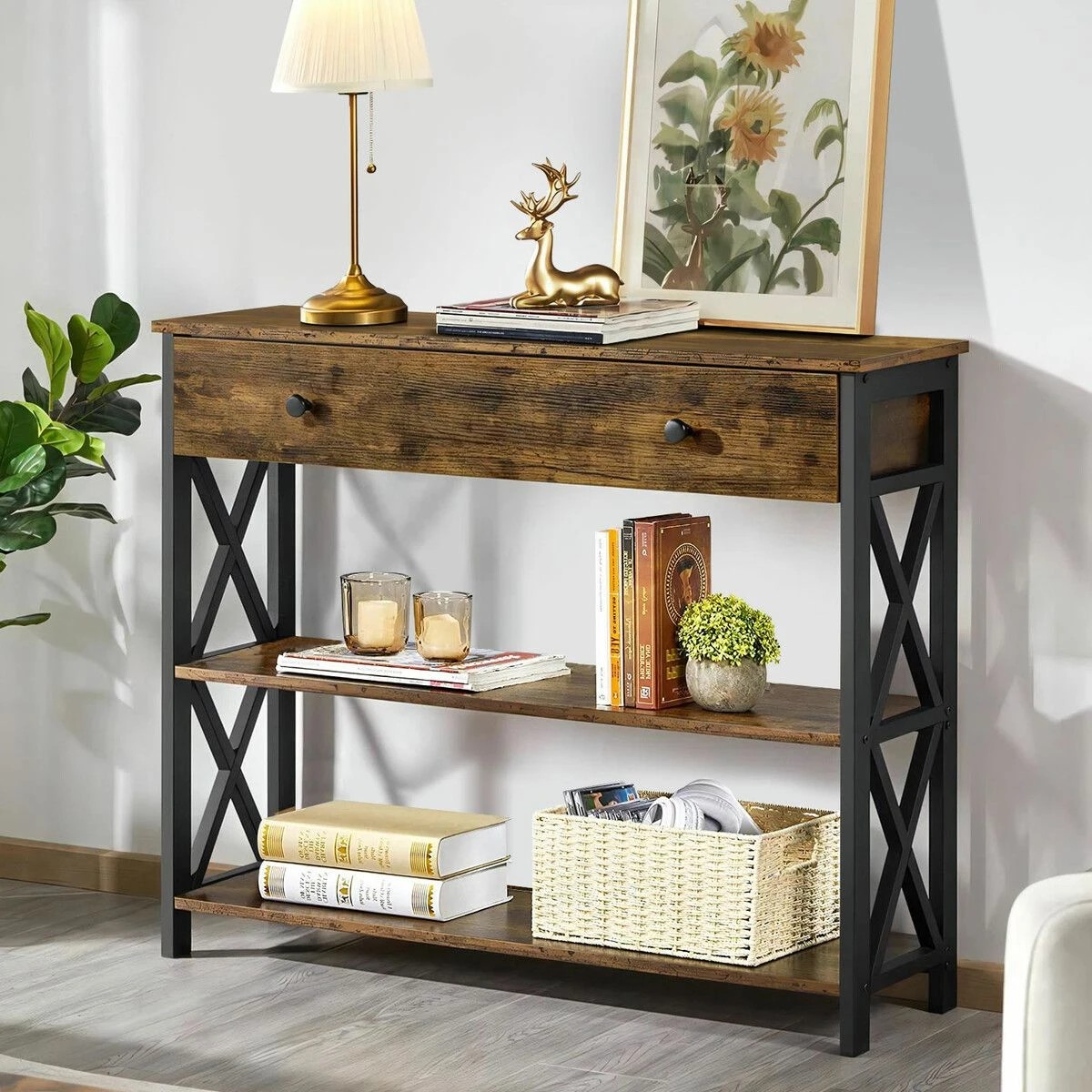 2 LUXSUITE Industrial Console Table with Drawer Hall Entryway, 2 of 8