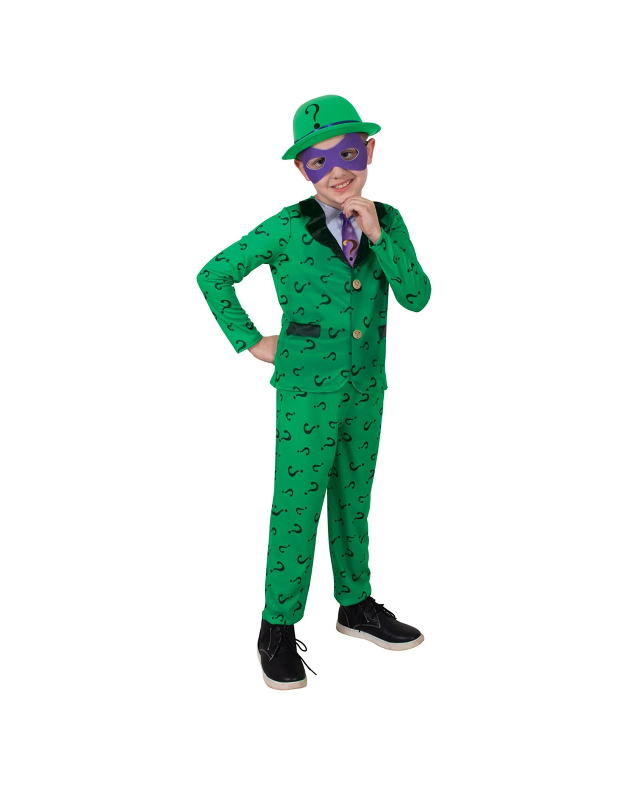 1 Dc Comics The Riddler Deluxe Kids Dress Up Party Costume Size 6-8 Years - Green, 1 of 4
