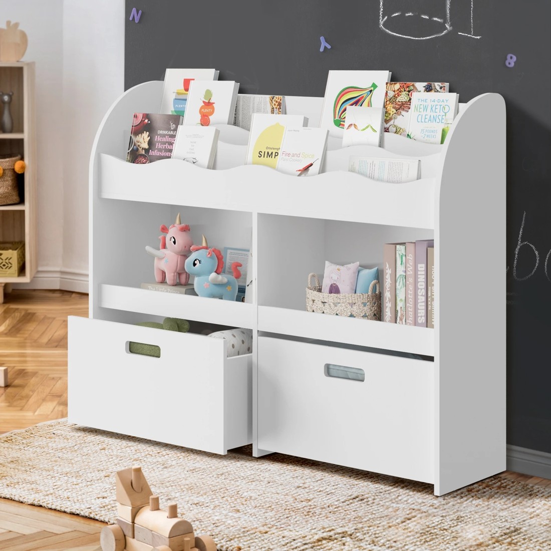 10 Oikiture Kids Bookshelf Children Bookcase Toy Storage Box Display Shelf
 - White, 10 of 10
