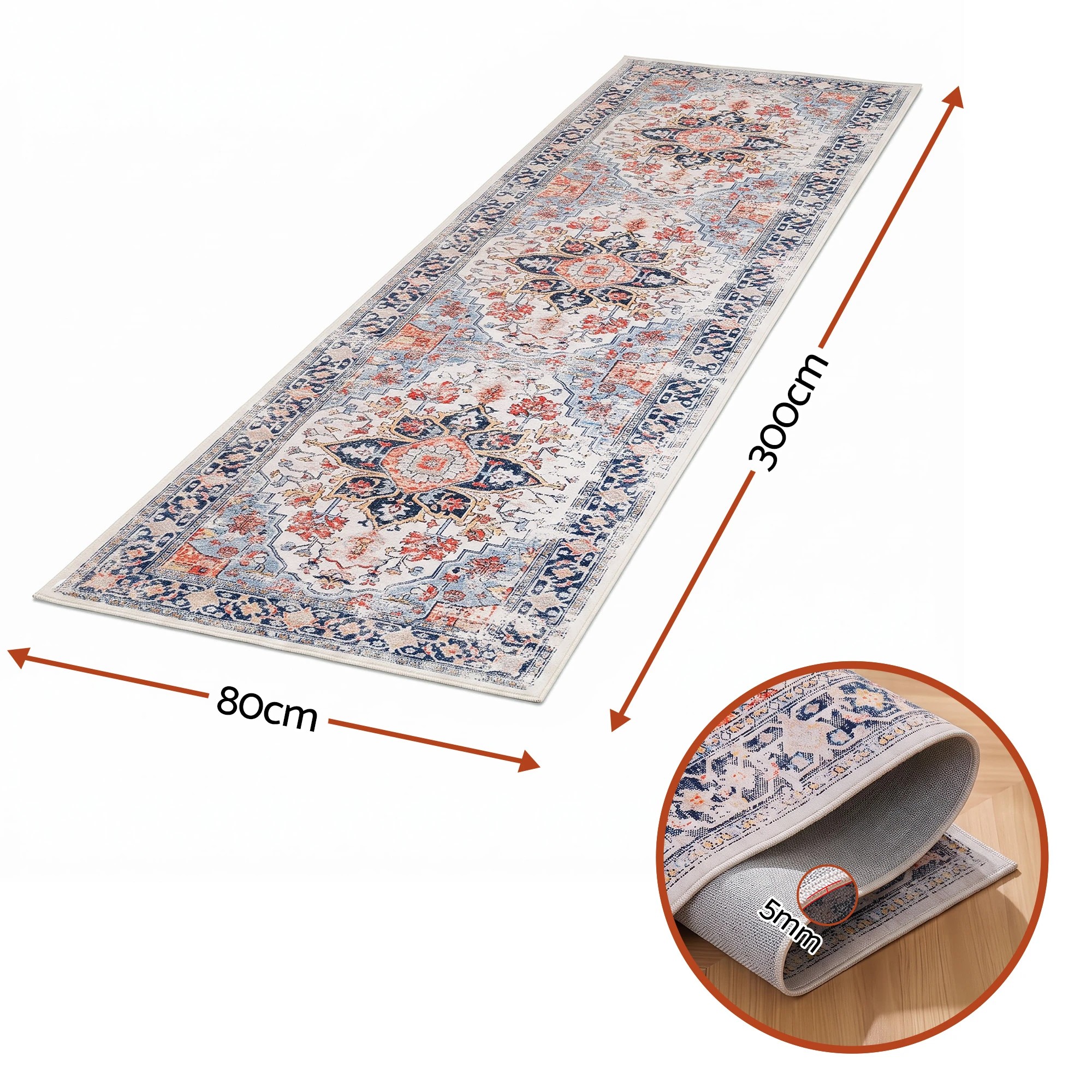 2 Artiss 80 x 300 cm Hallway Runner Rugs for Living Room 0.5cm Washable Non-Slip - Multi, 2 of 10
