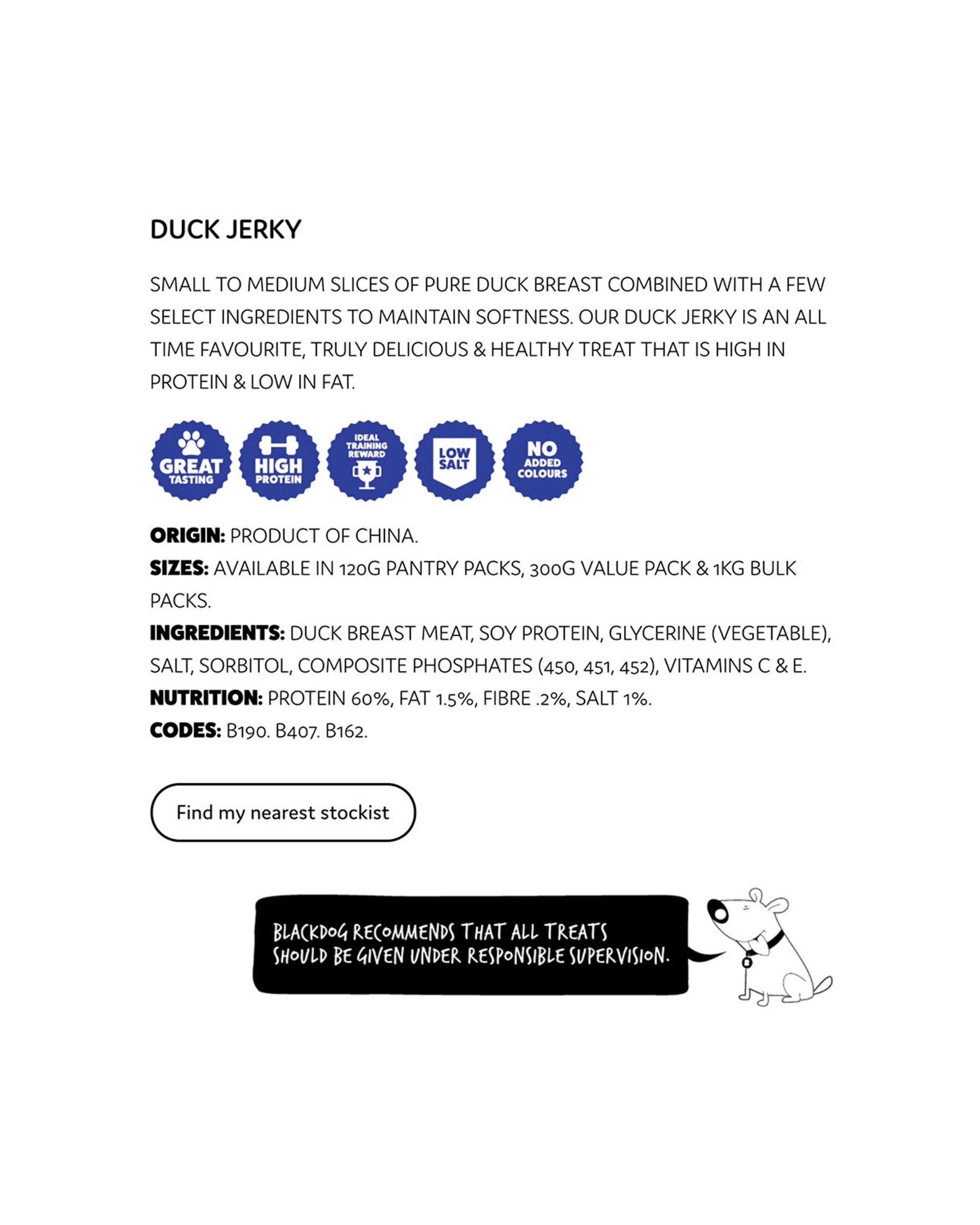 3 Blackdog 1kg Naturally Good Duck Jerky Healthy Dog Treats Reward - Brown, 3 of 3