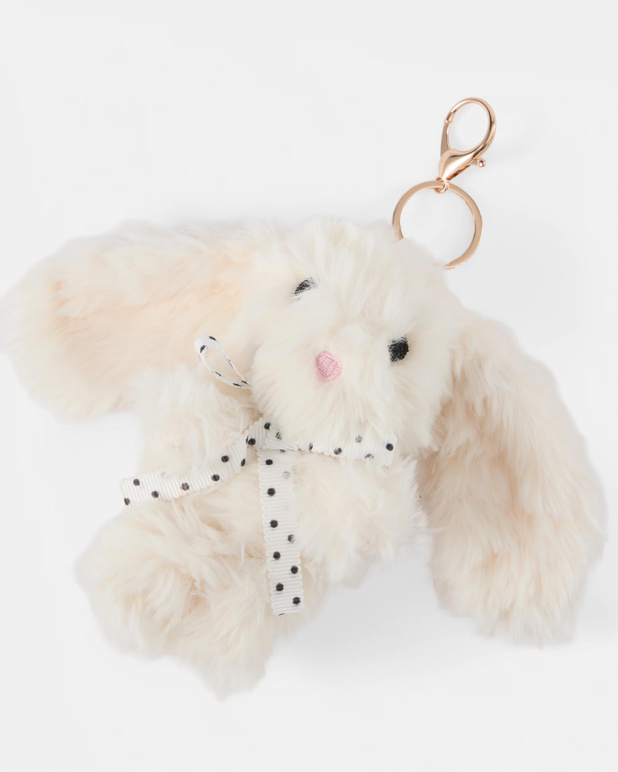 2 Fluffy Bunny Charm Keyring - White White2, 2 of 3