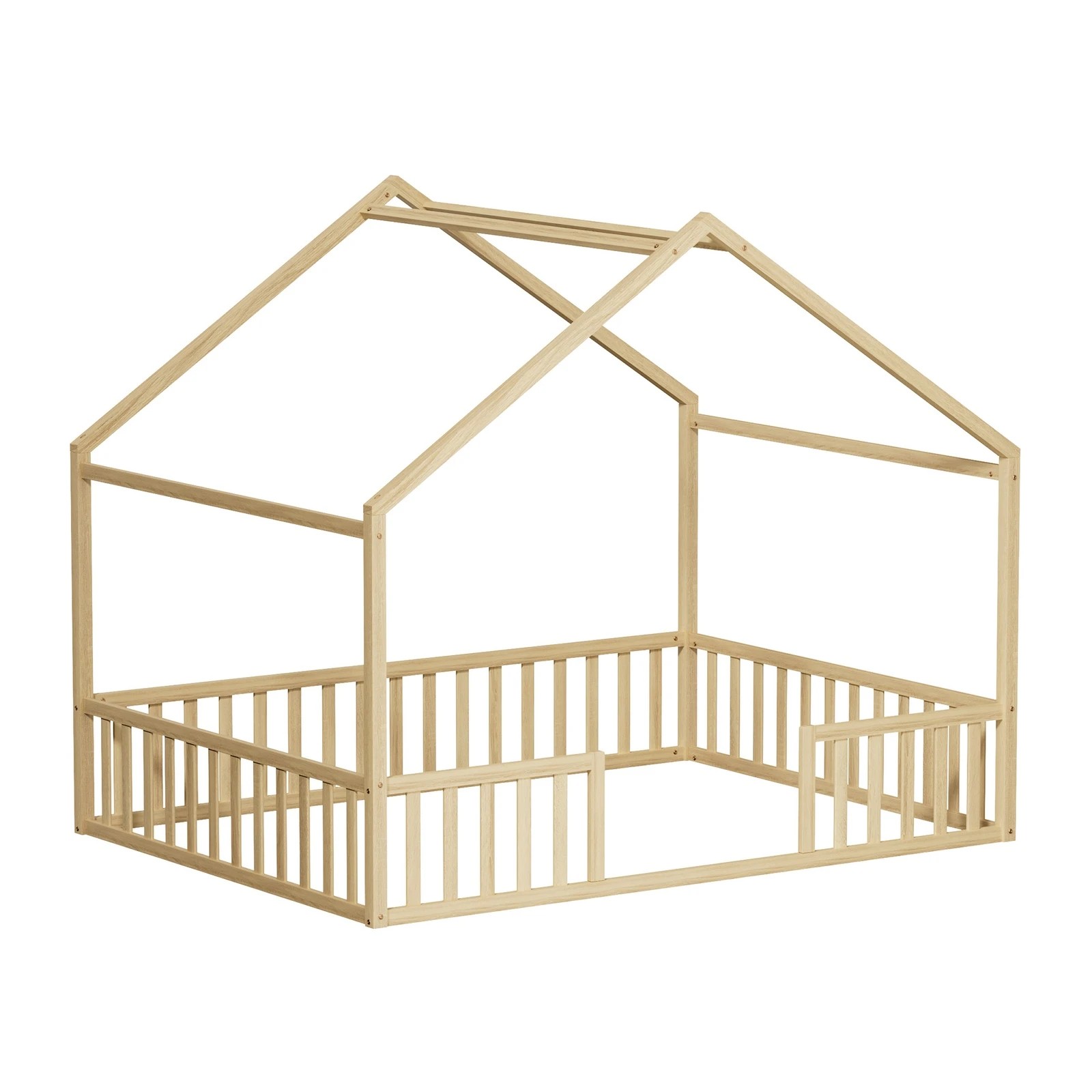 7 Oikiture Double House Bed Kids Wooden Bed Frame - Natural, 7 of 10