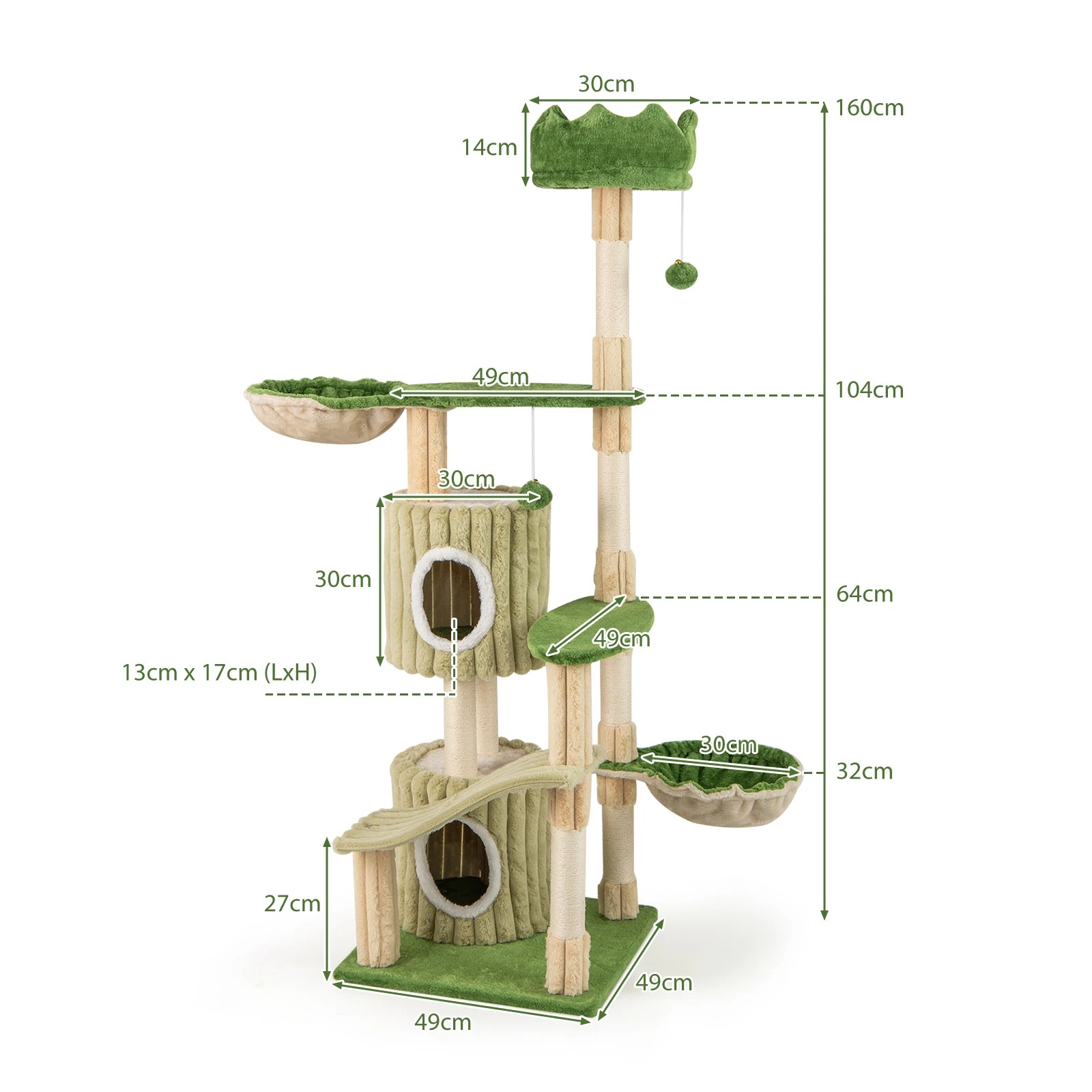 2 Costway 1.6M Cat Tree Tower Kitten Cando House w/Sisal Scratching Post, 2 of 5