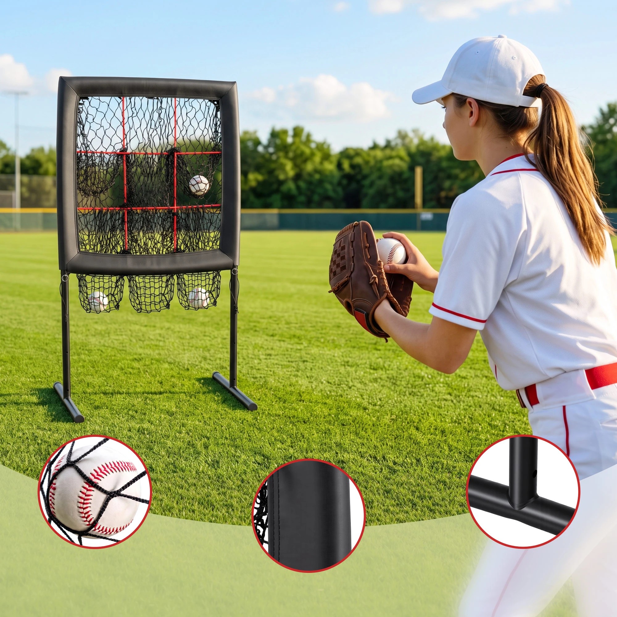 5 Everfit Baseball Pitching Net Training Target Softball Practice 9 Hole - Black, 5 of 9