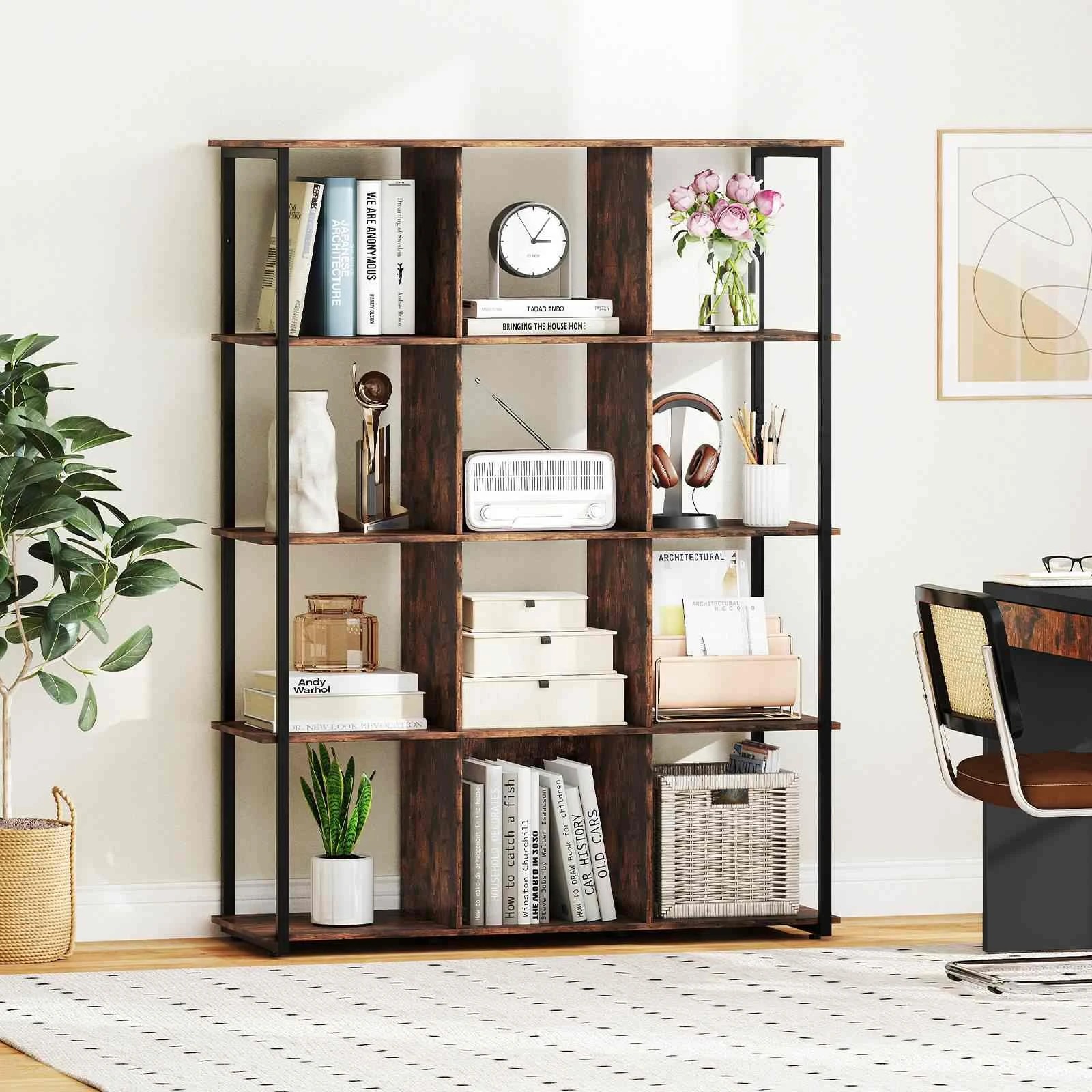 2 Costway 12 Cube Bookshelf Bookcase Stand Industrial Open Shelf Display Rack Stoarge Cabinet, 2 of 4