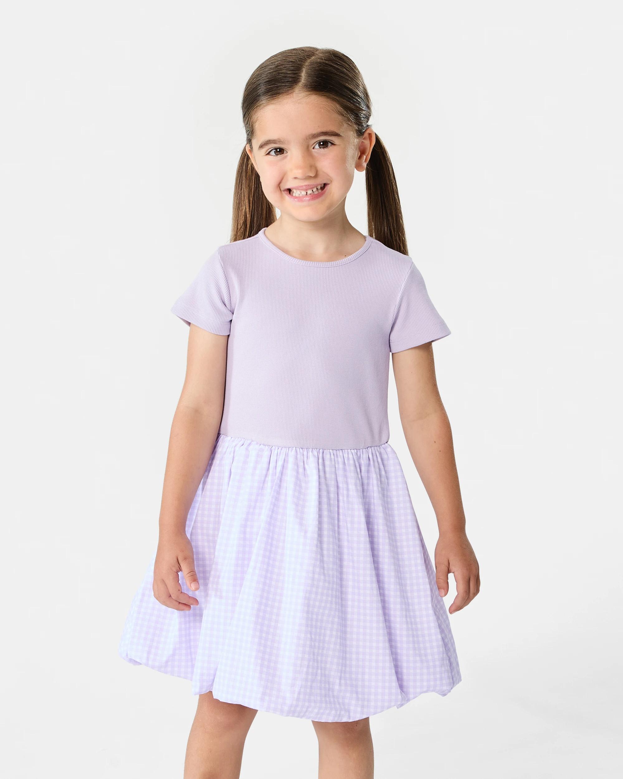 1 Short Sleeve Bubble Dress Pur Check, 1 of 7