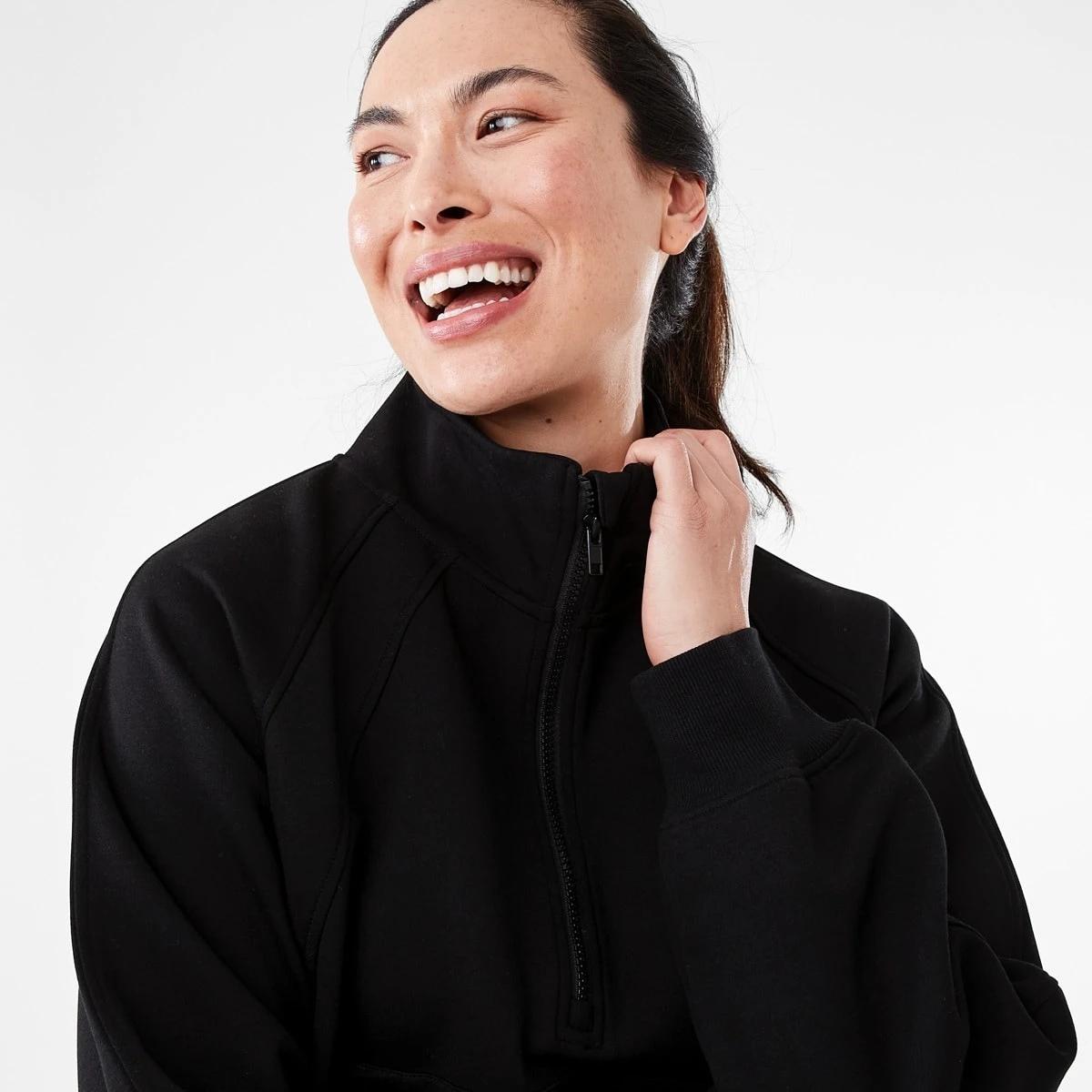 4 Active Womens Half Zip Long Sleeve Sweatshirt Black, 4 of 6