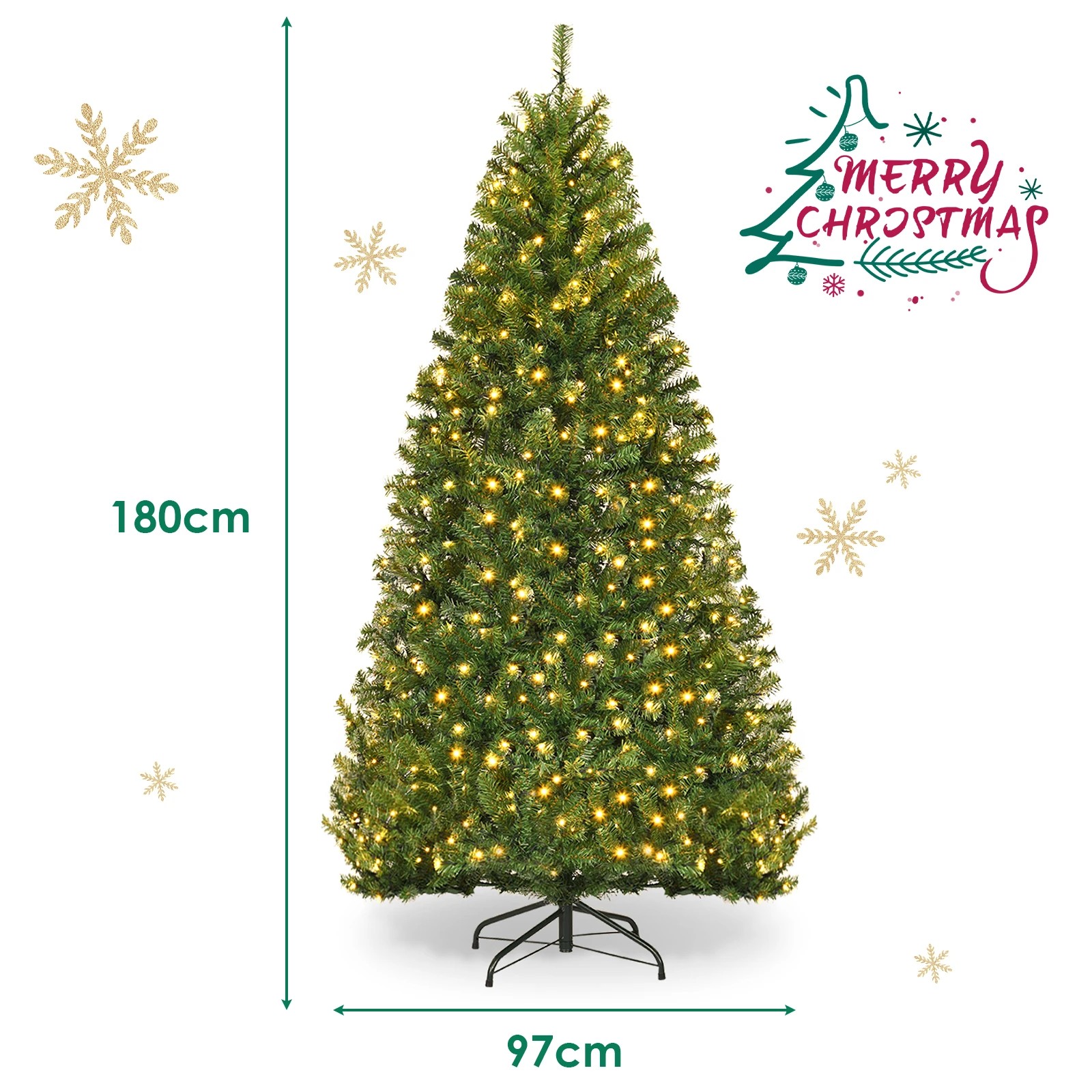 8 Costway 1.8M/6ft Pre-Lit Artificial Christmas Tree w/11 Mode Lights, 8 of 8