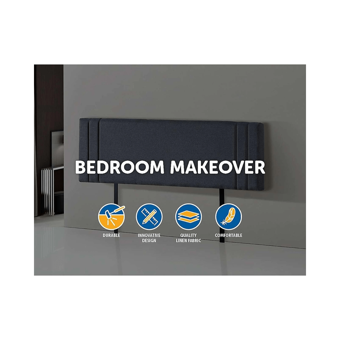 3 Palermo Linen Fabric Headboard — Designer Stitched, Adjustable Height (Beige/Grey) - Beige, 3 of 3