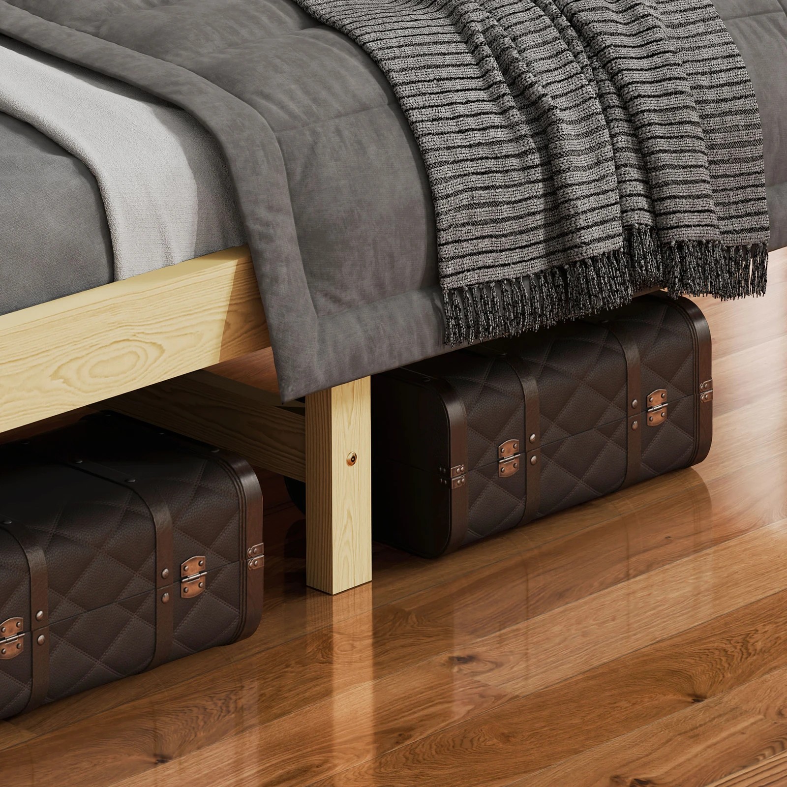 9 Alfordson Bed Frame Wooden Double Size Solid Pine Timber Base Cambrie - Natural, 9 of 10