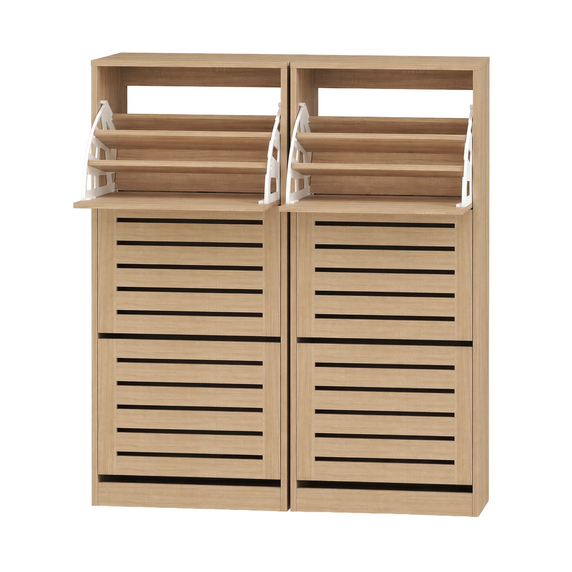 1 Artiss 2x Shoe Cabinet Storage Organiser 3 Flip Drawer Ventilated Slatted Hallway - Natural, 1 of 7