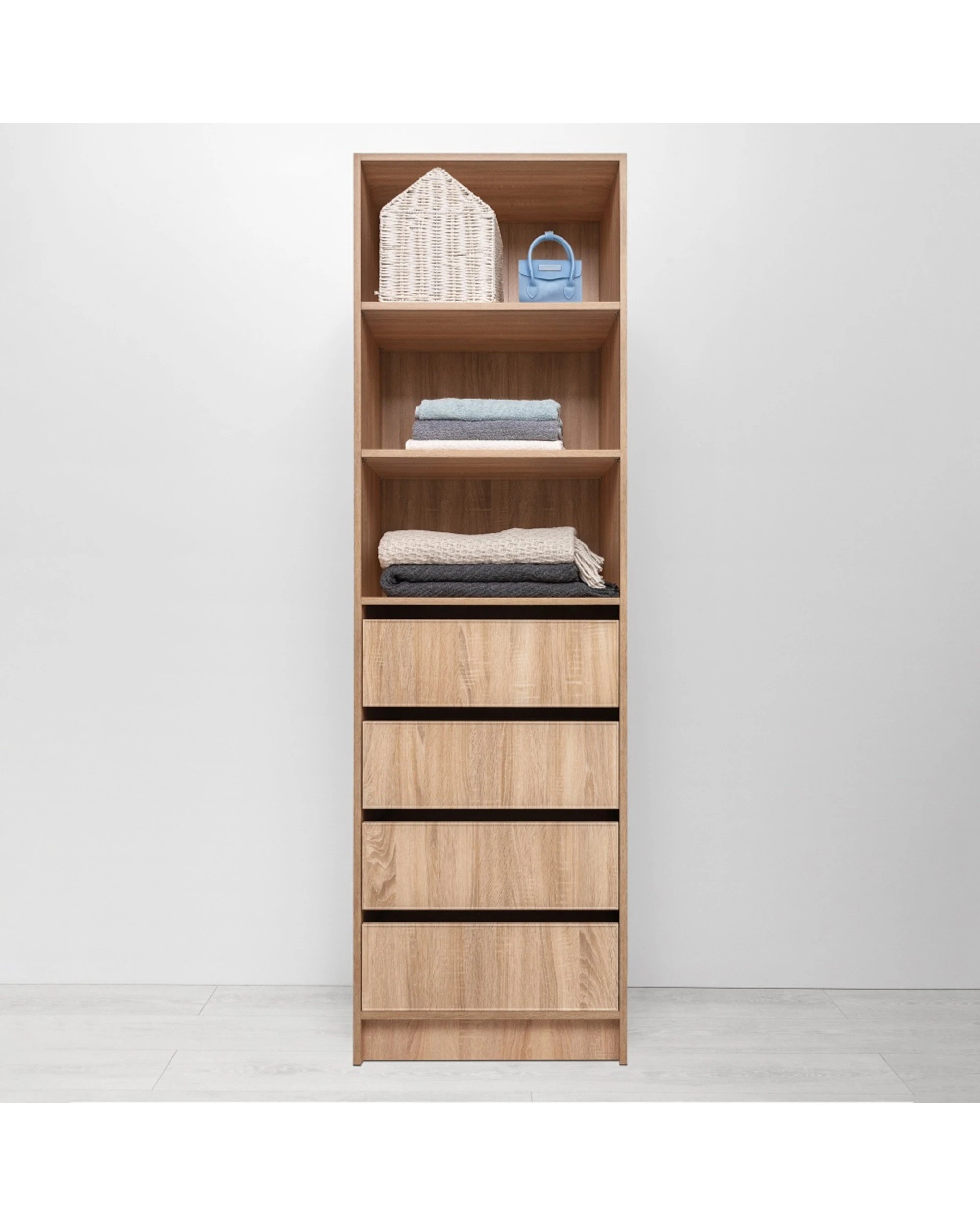 3 European Cabinetry Malmo Walk In Wardrobe 4 Drawer 3 Shelf Module Slim Shaker Oak - Natural, 3 of 5