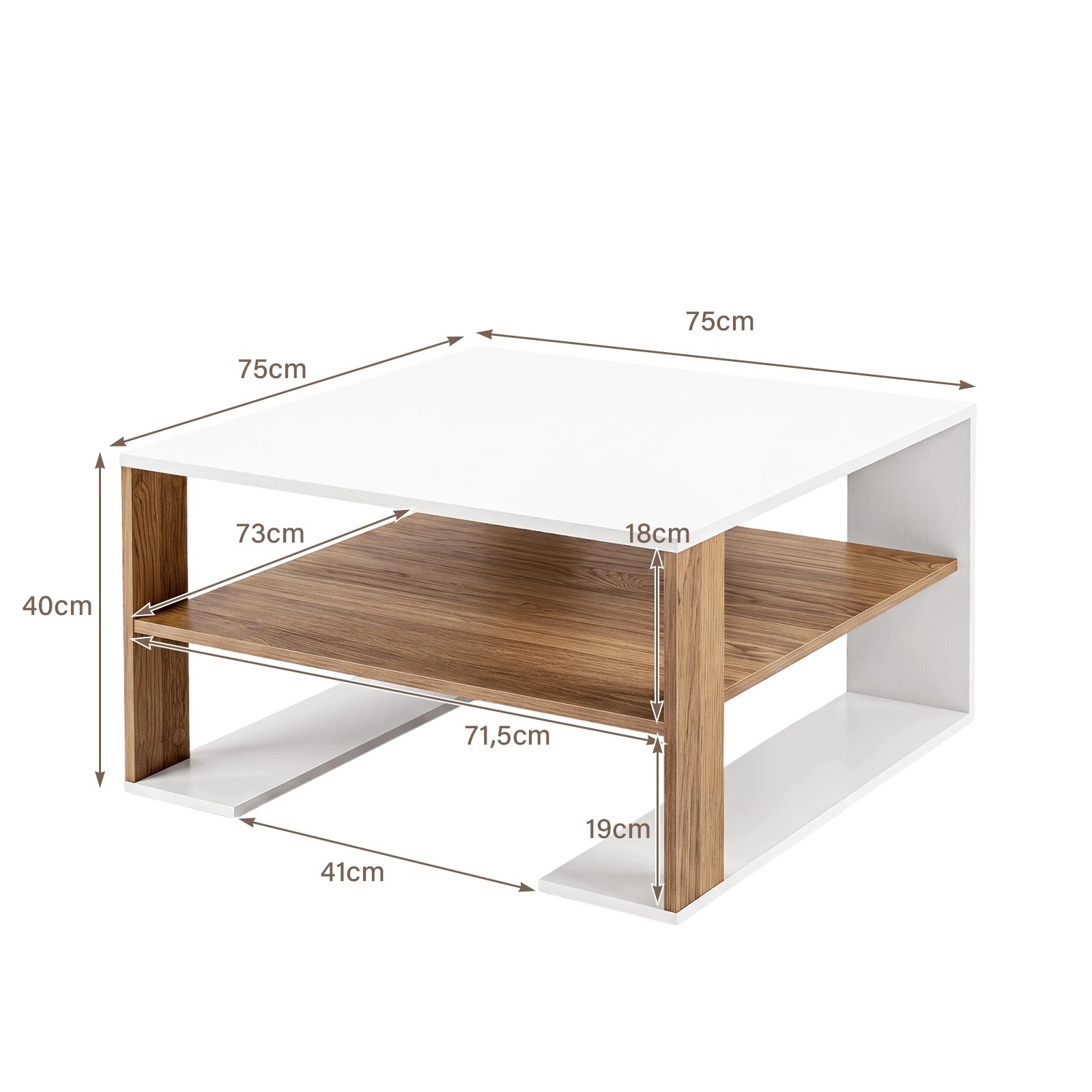 2 Costway 2-Tier Square Coffee Table Modern Compact Center Table, 2 of 6