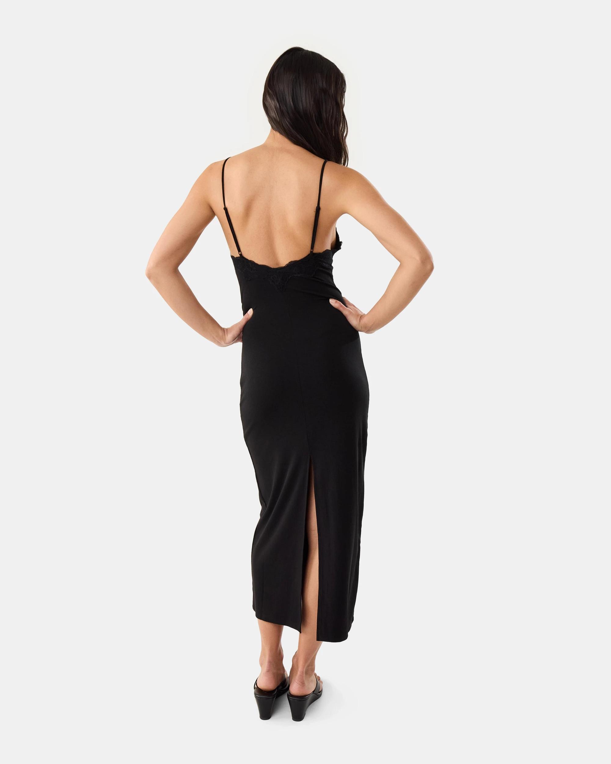 2 Sleeveless V-Neck Lace Maxi Dress Black, 2 of 9