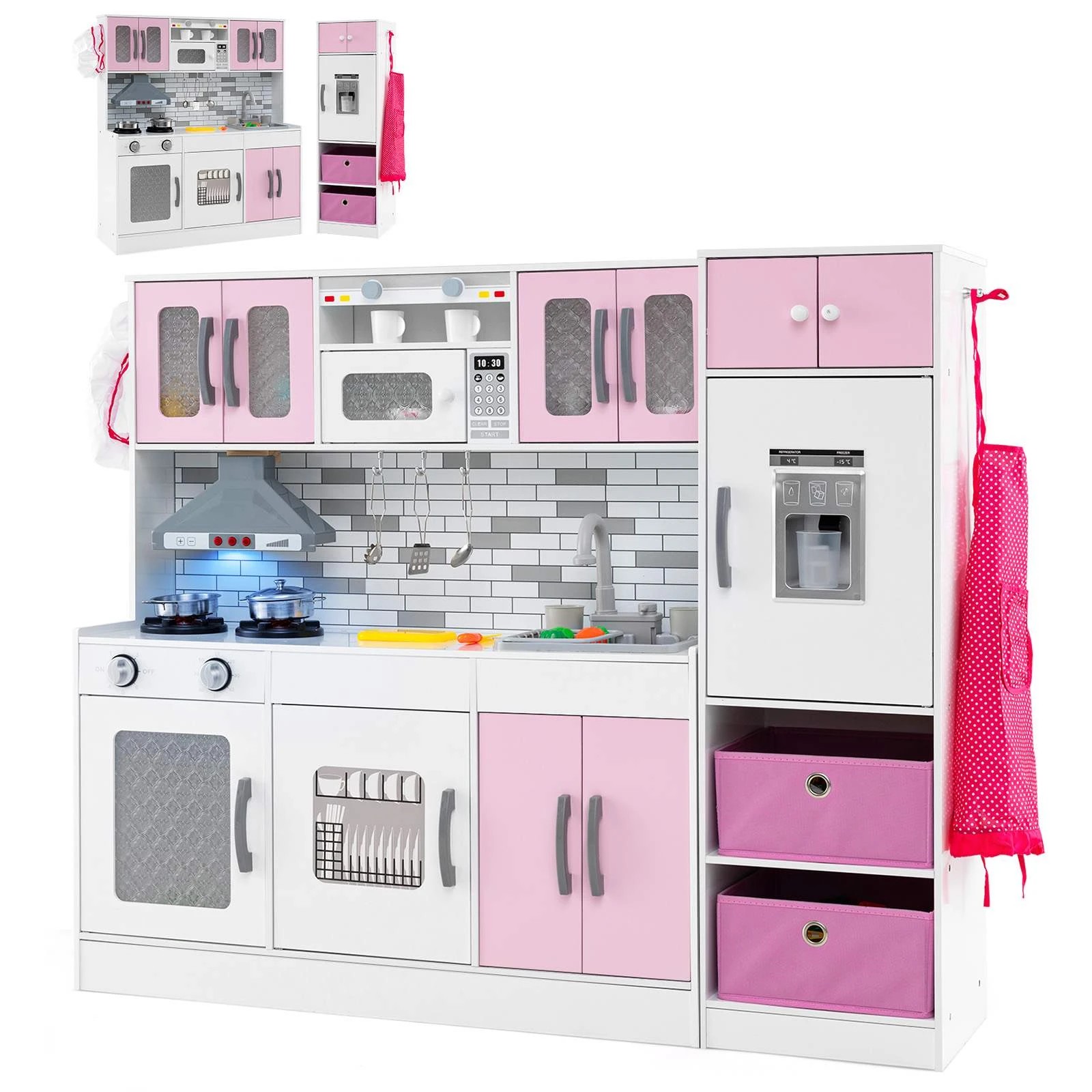 1 Costway Super Kitchen Playset Chef Pretend Play Toys Set w/Accessories - Pink, 1 of 1