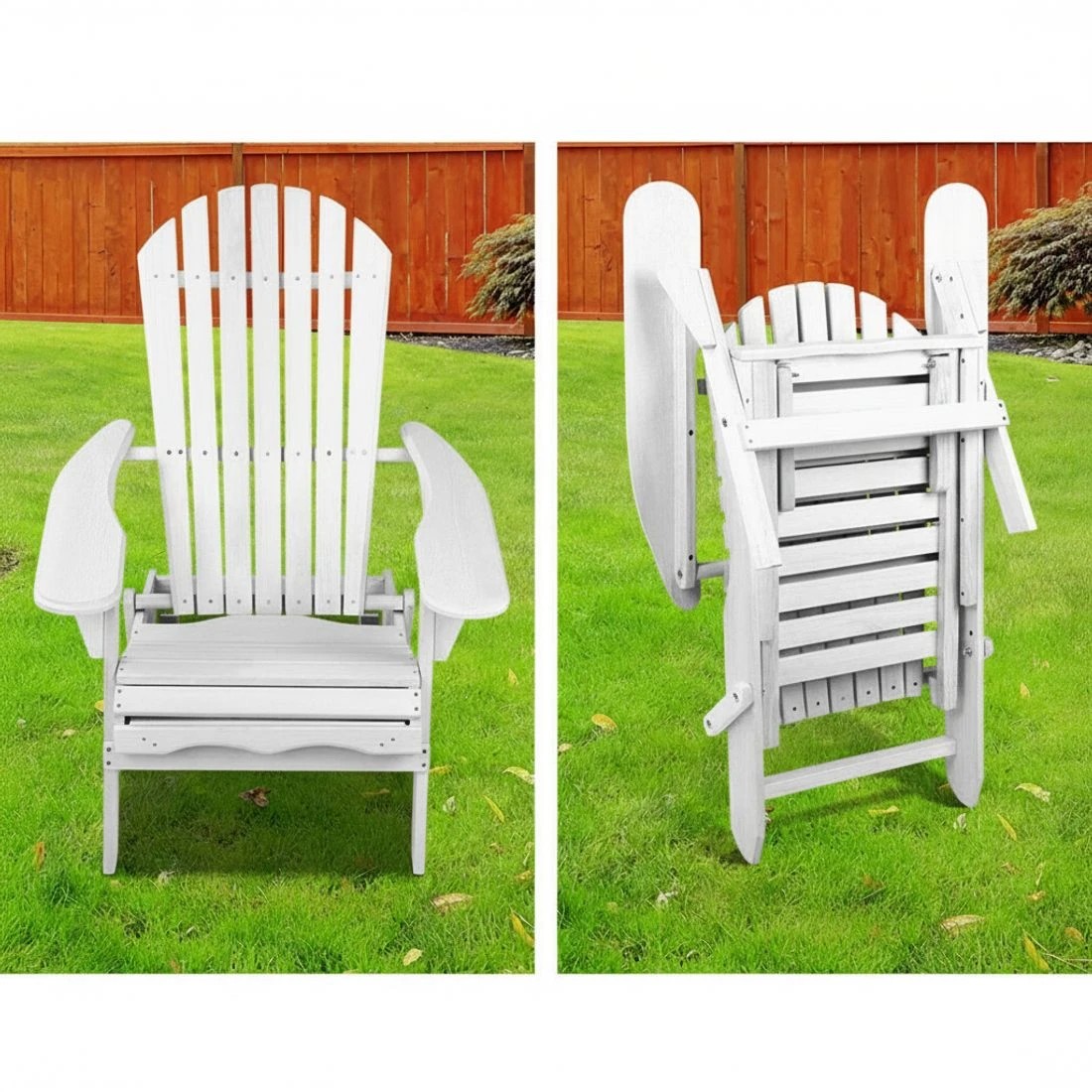 5 Gardeon 3PC Adirondack Outdoor Table and Chairs Wooden Sun Lounge Beach Patio - White, 5 of 6