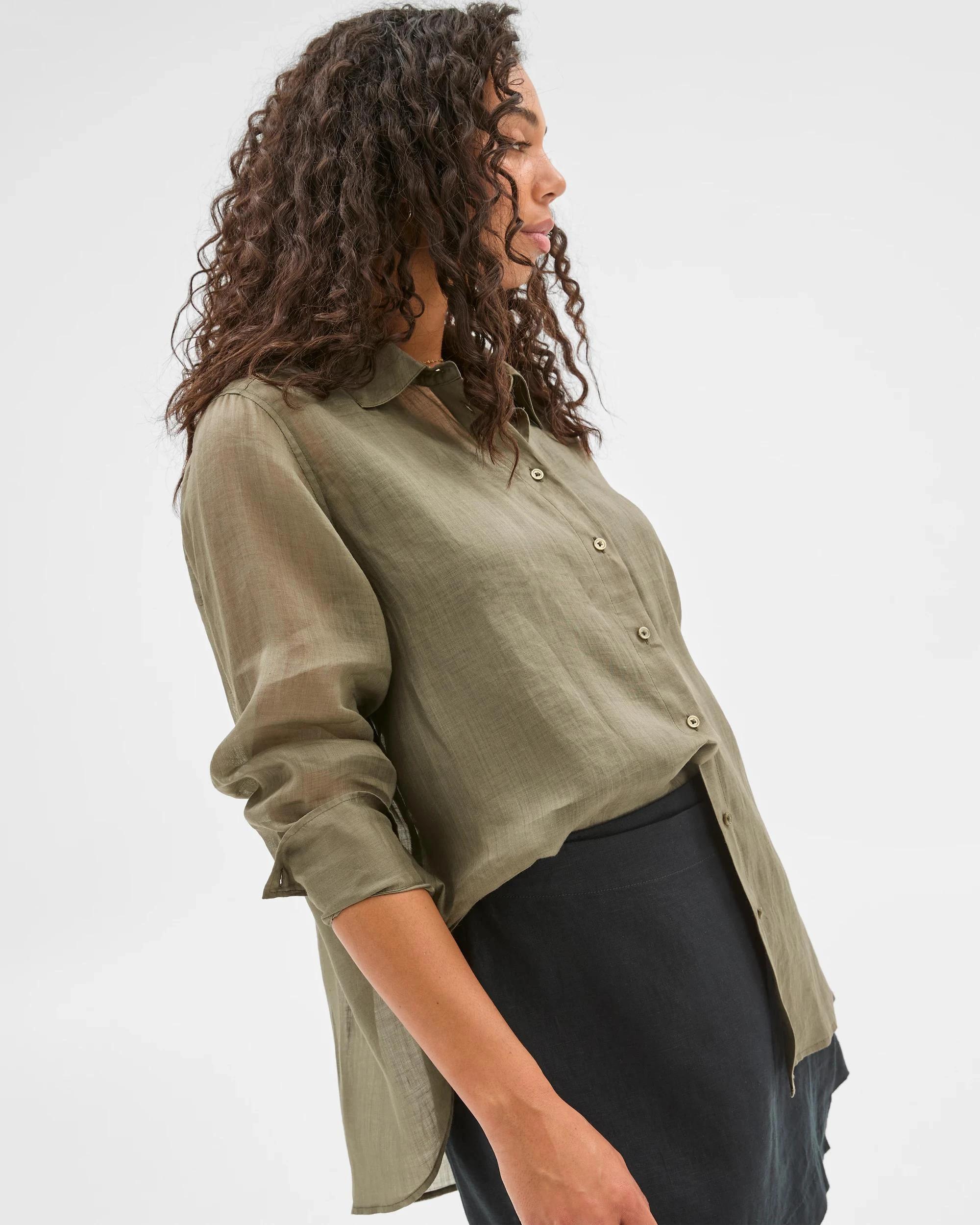 5 Target Woman Long Sleeve Ramie Shirt DUSTY OLIVE, 5 of 7