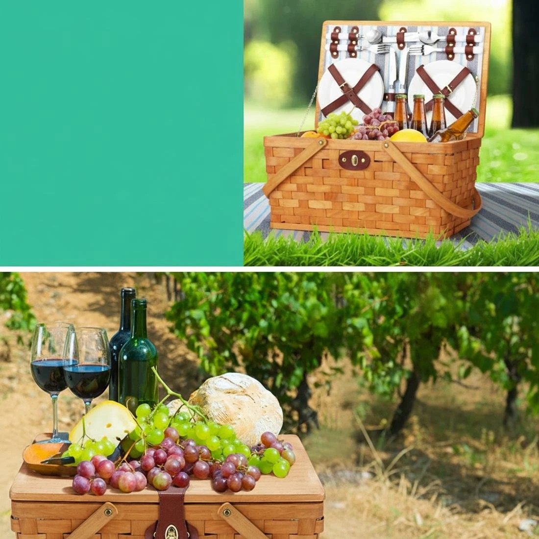 4 Alfresco 4 Person Picnic Basket Set Wooden Blanket Cooler Bag Outdoor - Multi, 4 of 5