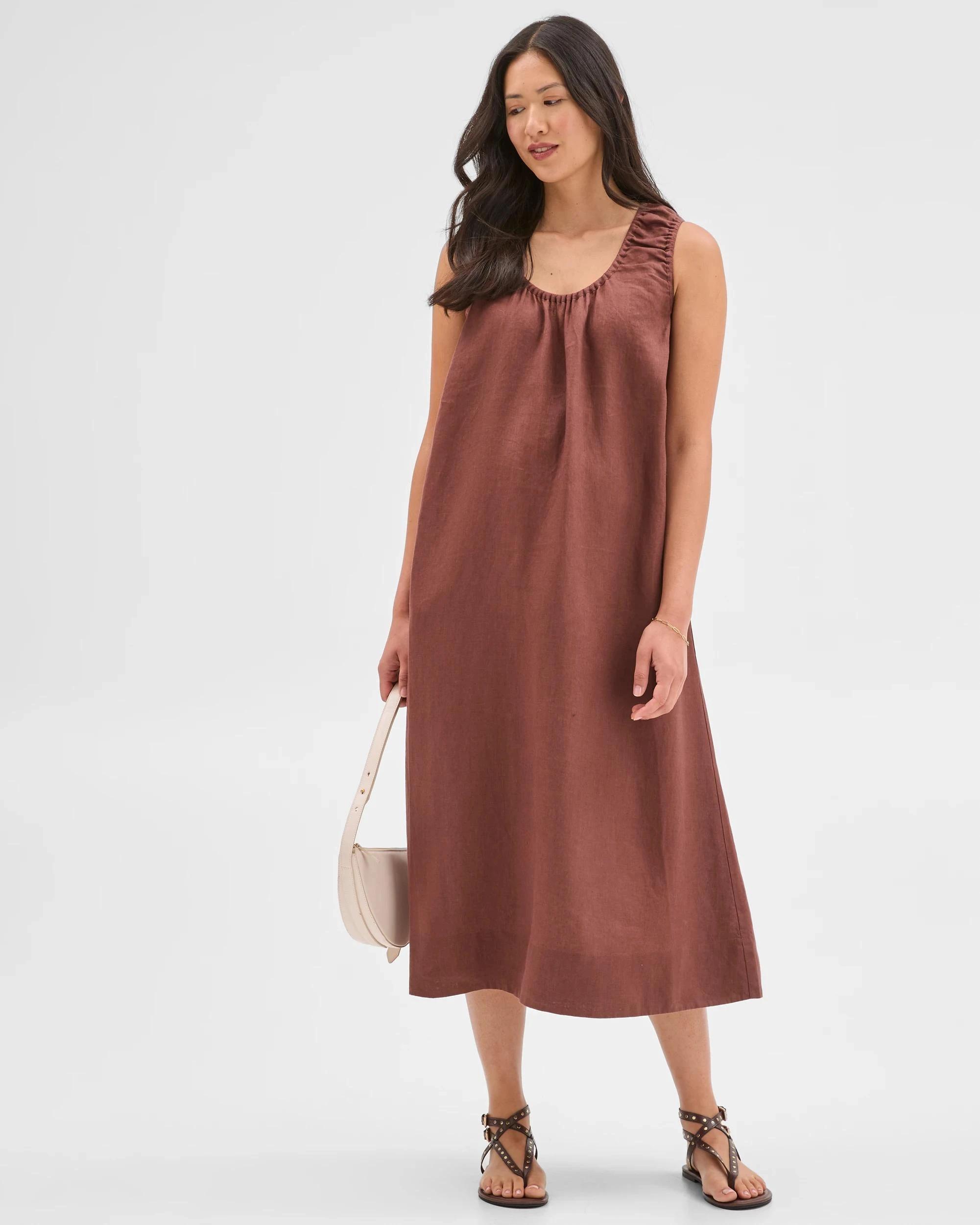 2 Target Woman European Linen Sleeveless Scoop Neck Midi Dress SOFT BROWN, 2 of 6