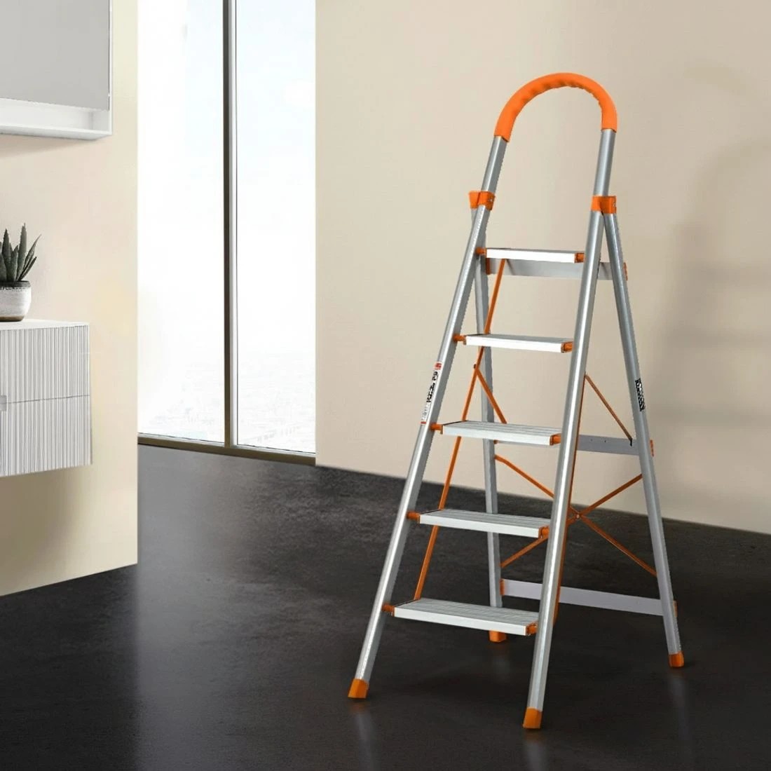 5 Giantz 5 Step Ladder Multi-Purpose Folding Aluminium Light Weight Platform - Silver, 5 of 5