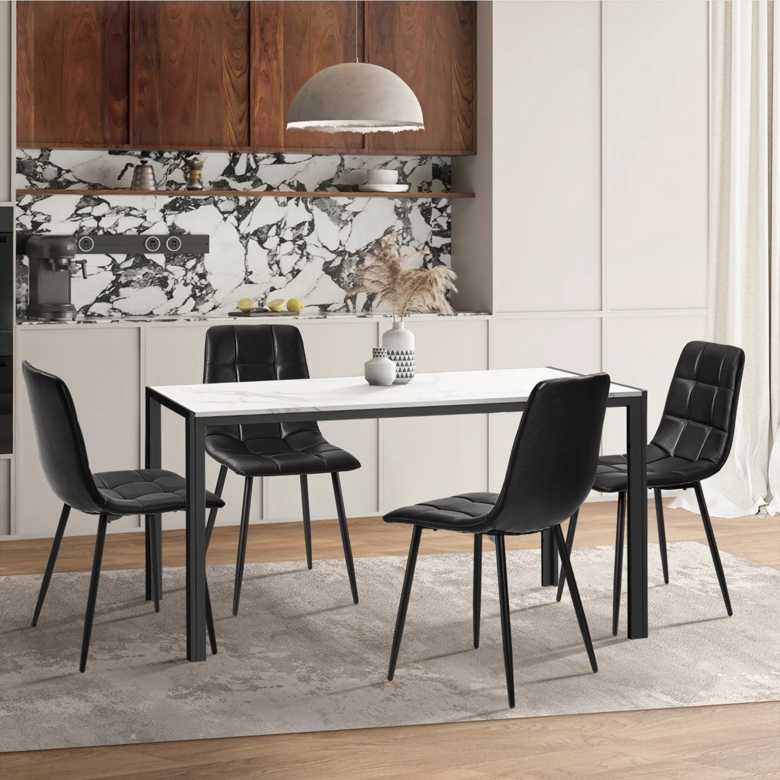 5 Oikiture 4x Padded Dining Chairs Kitchen Pu Leather Seat Retro
 - Black, 5 of 10