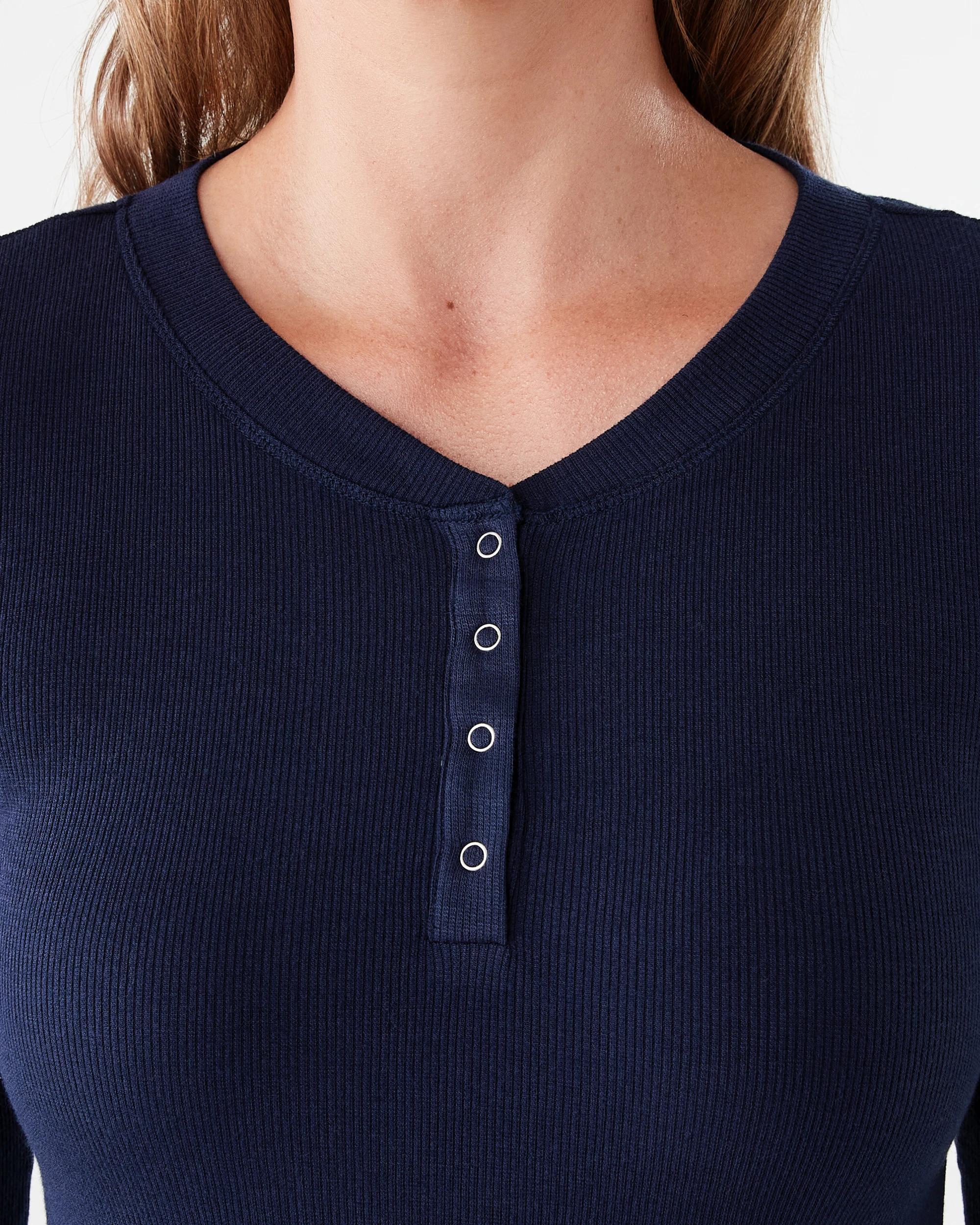 5 Long Sleeve Comfort Ribbed Henley Top Navy Blaze, 5 of 7