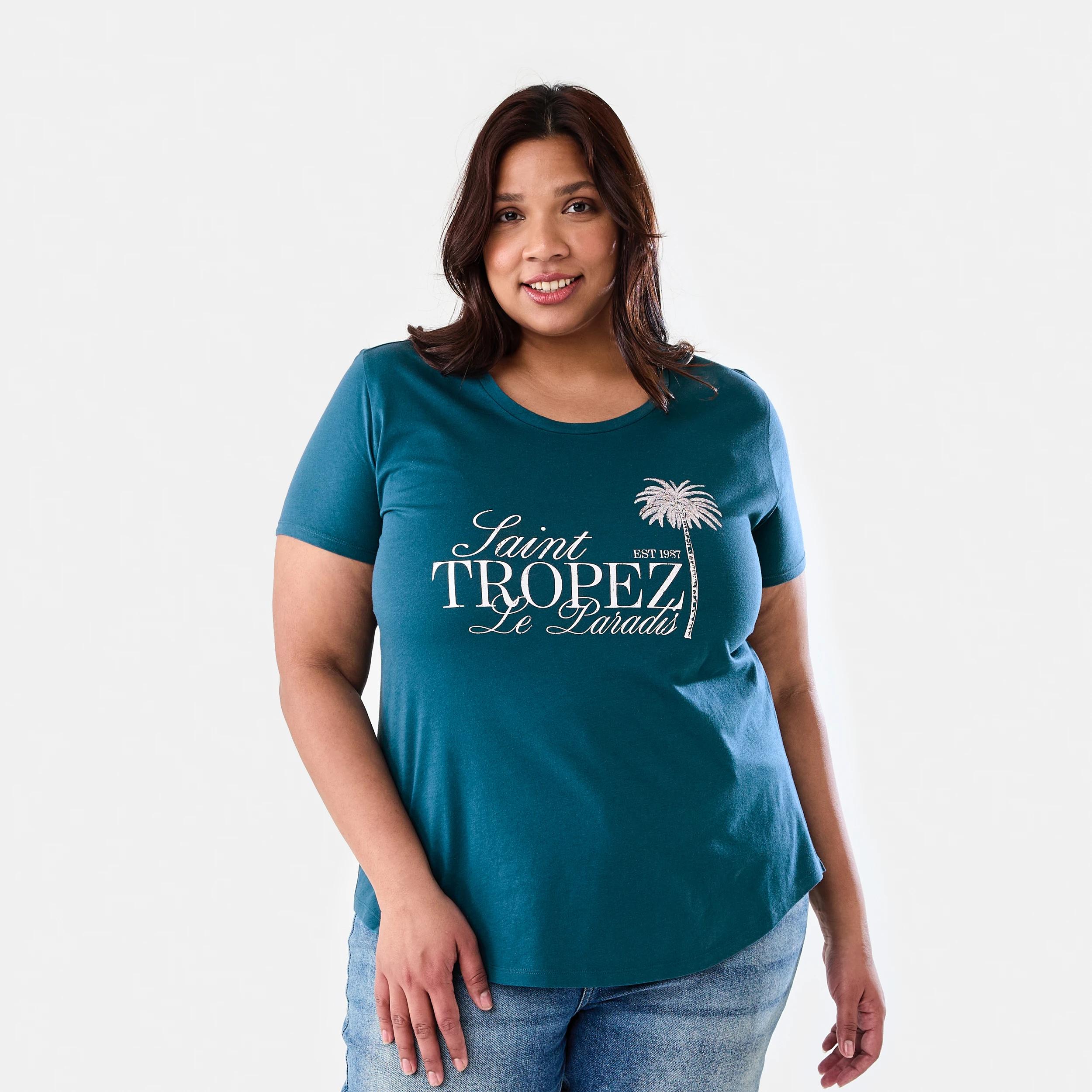 1 Curve Short Sleeve Basic Print T-shirt Le Paradis, 1 of 6