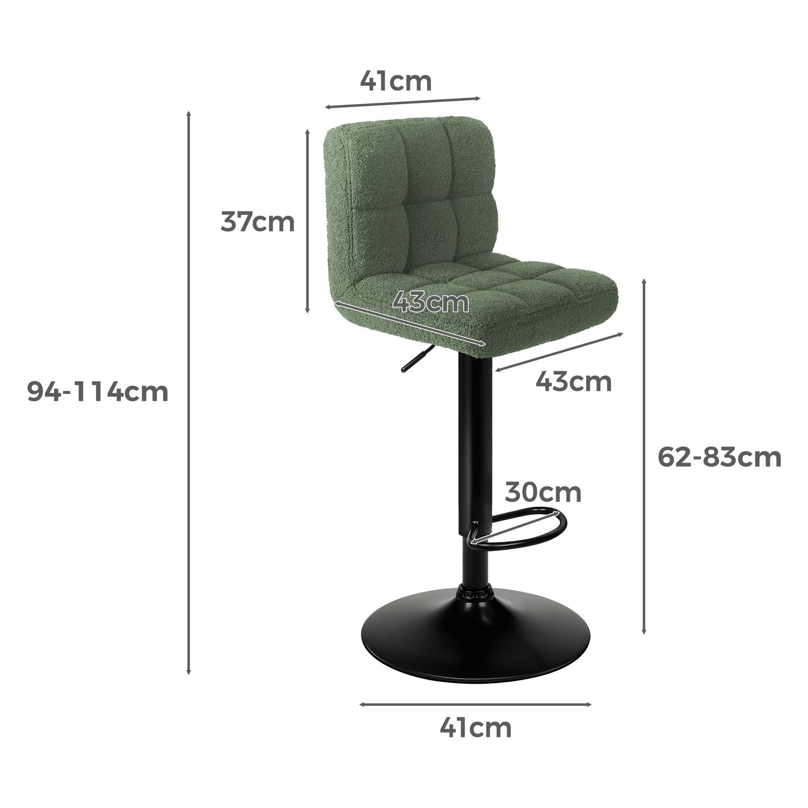 4 Alfordson 2x Bar Stools Ralph Kitchen Swivel Chair Boucle Gas Lift - Green, 4 of 10