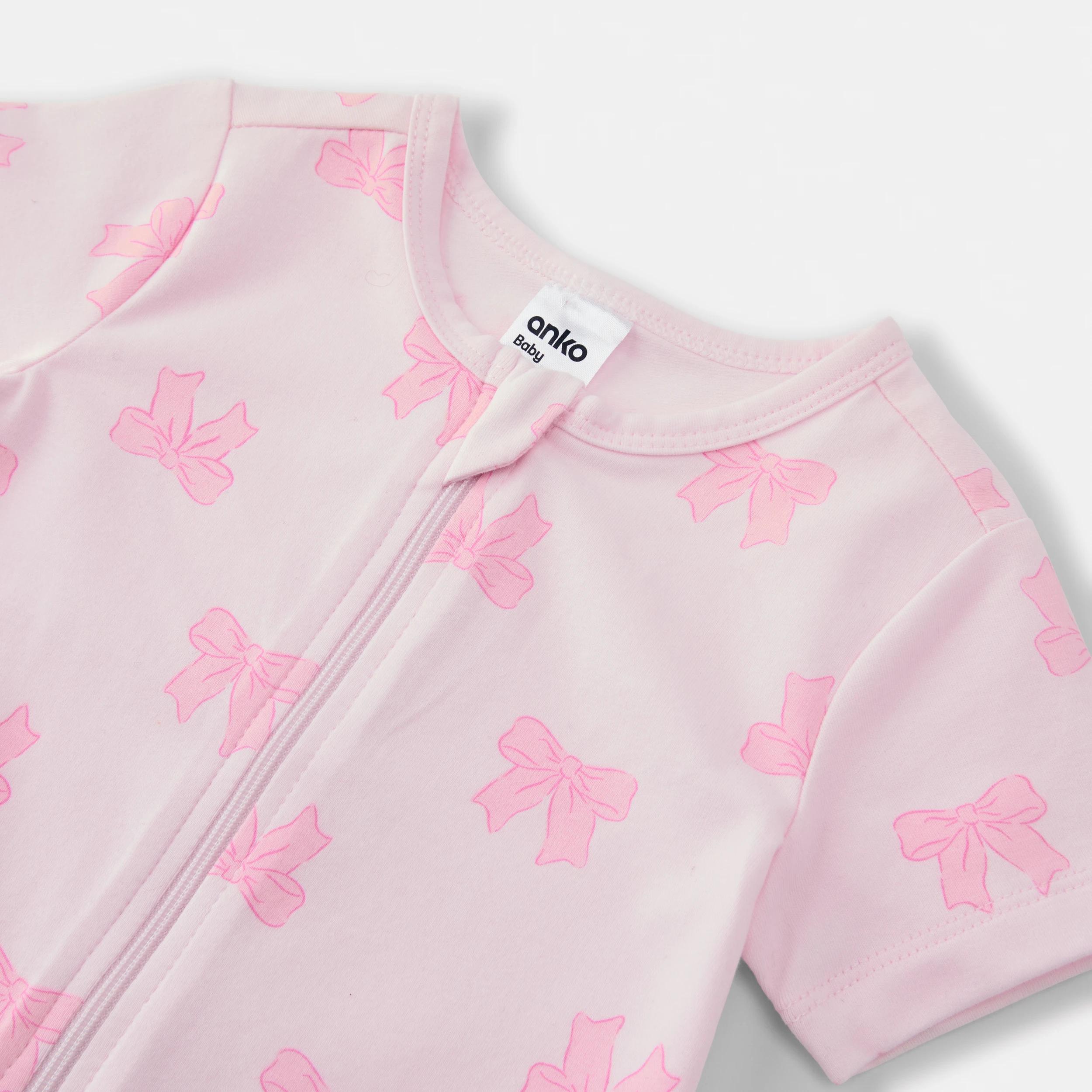 3 Short Sleeve Zip Romper PINK BOWS, 3 of 3