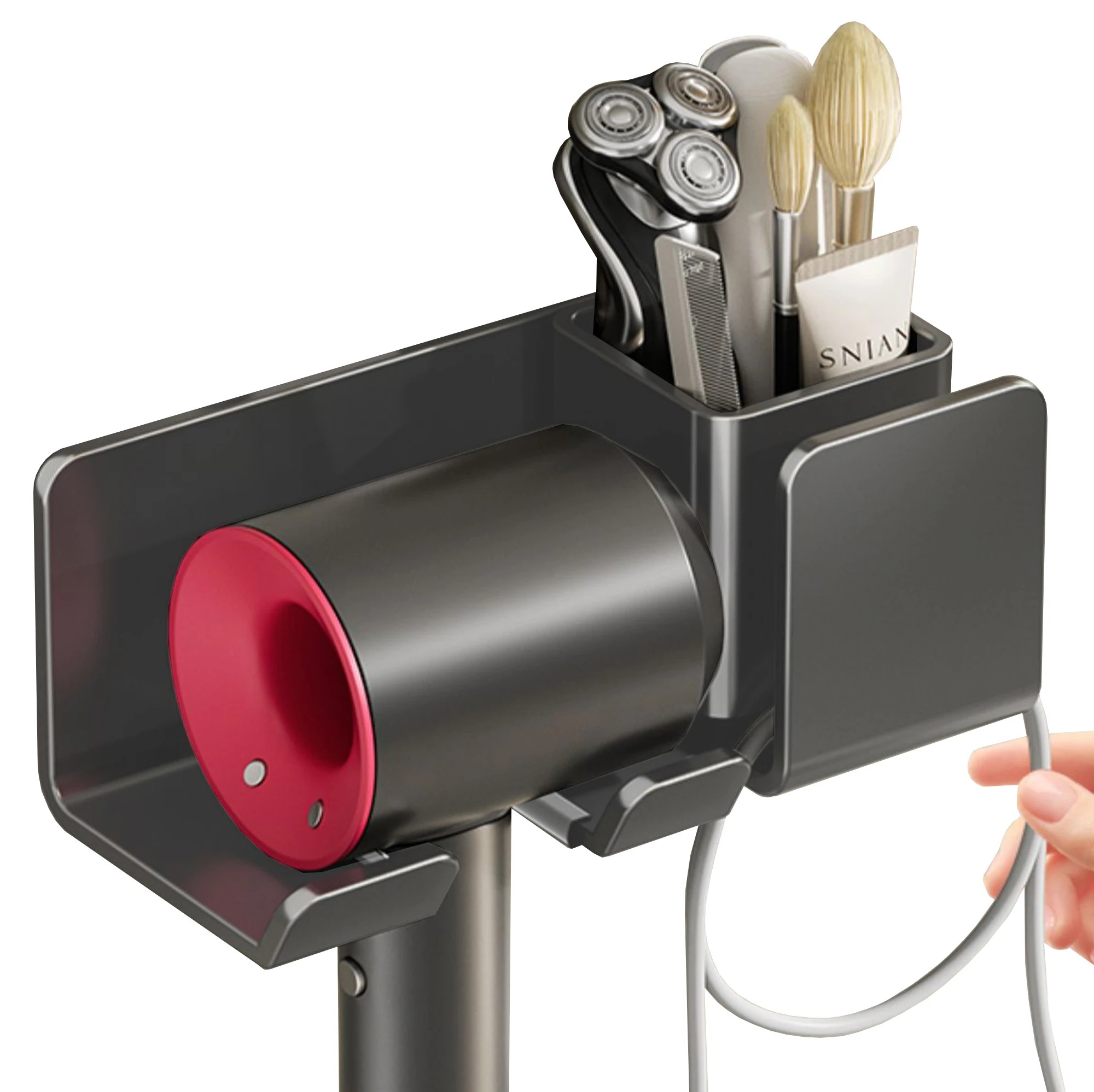 2 TODO Hair Dryer Holder Caddy Aluminium Alloy Wall Mounted Bathroom Storage Shelf Rust Free - Carbon Grey - Grey, 2 of 2