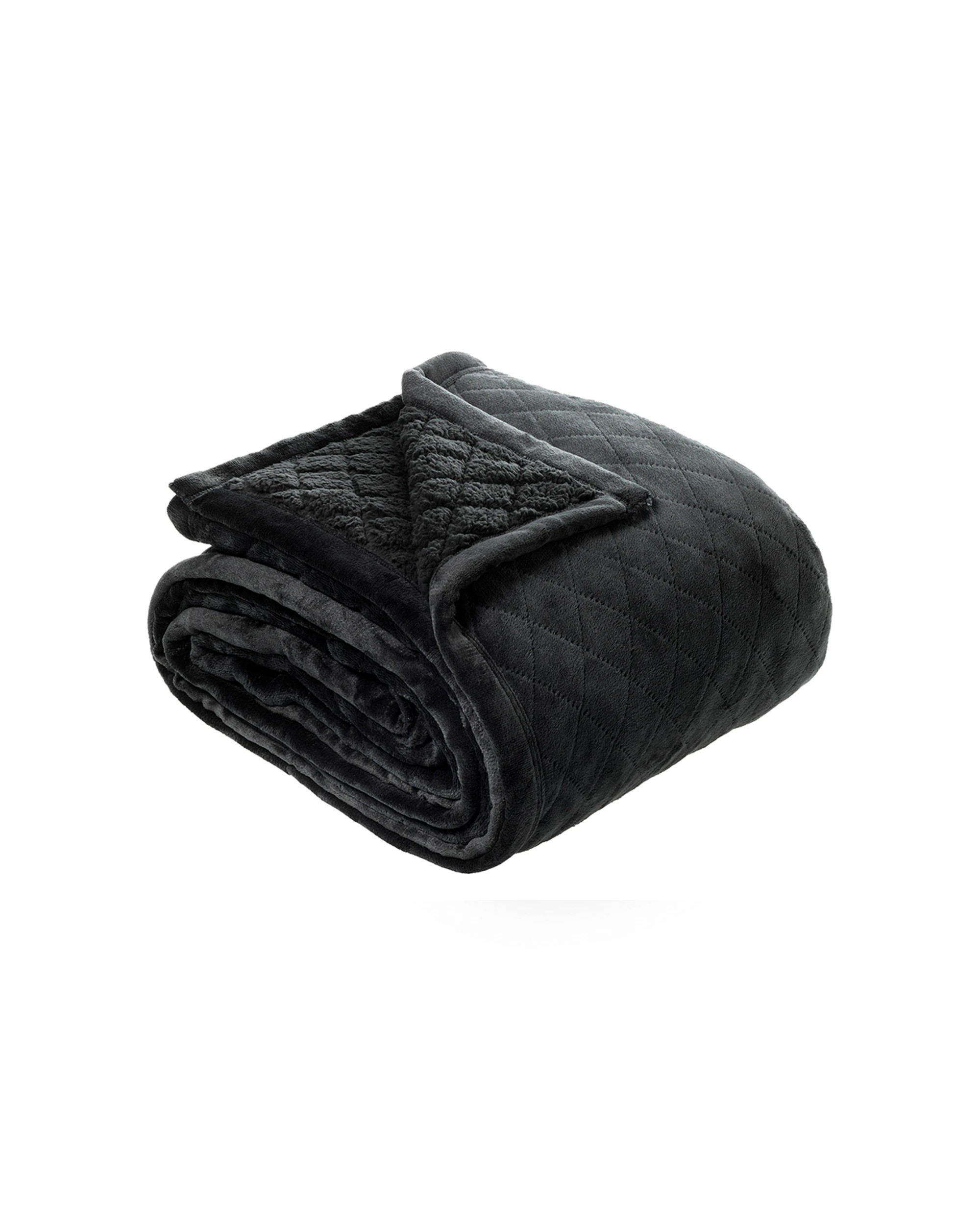 1 Bianca Mansfield 480gsm Sherpa Blanket Super King - Black, 1 of 2