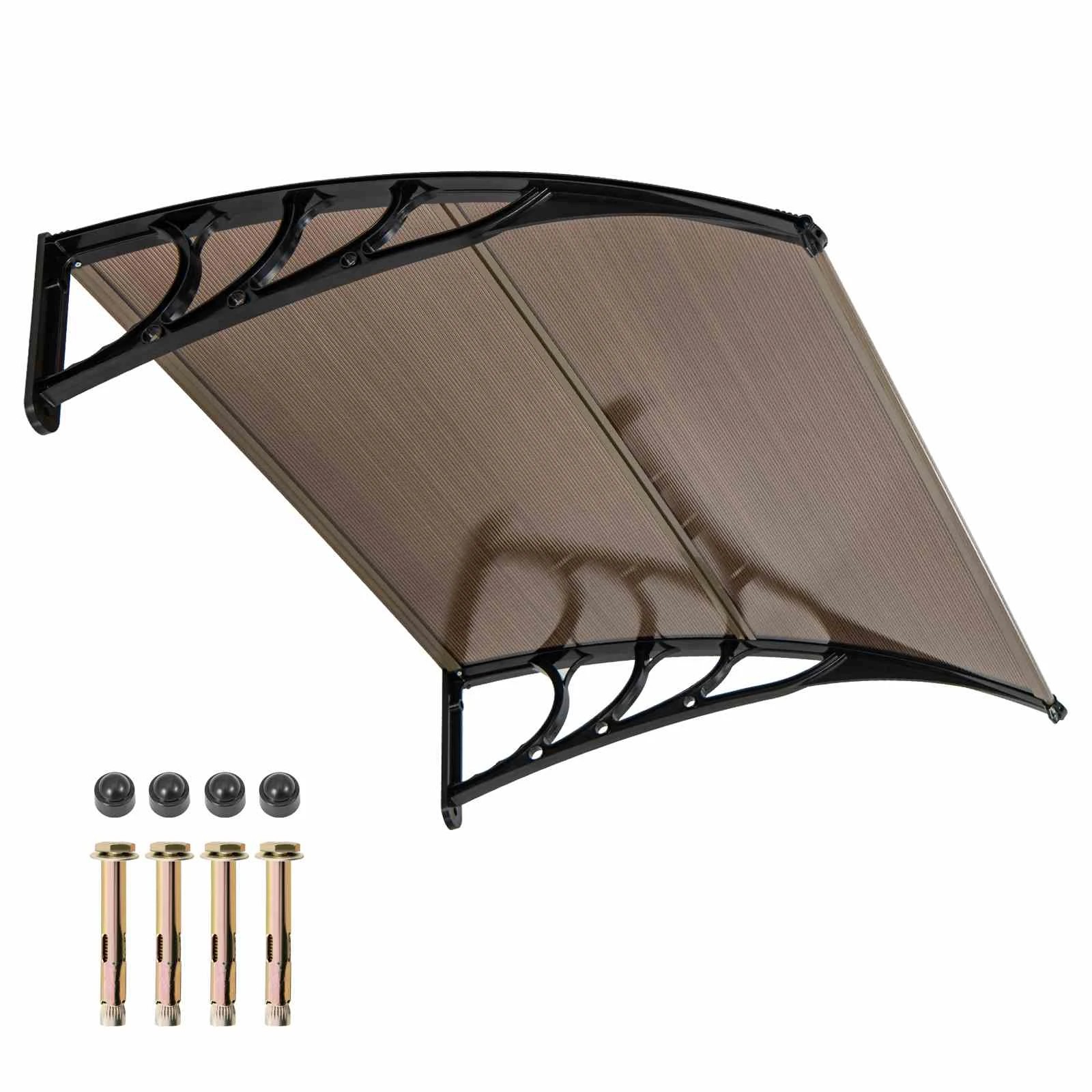 1 Costway 1.2 x 1 M Window Door Awning Outdoor UPF50+ Transparent Canopy - Brown, 1 of 2