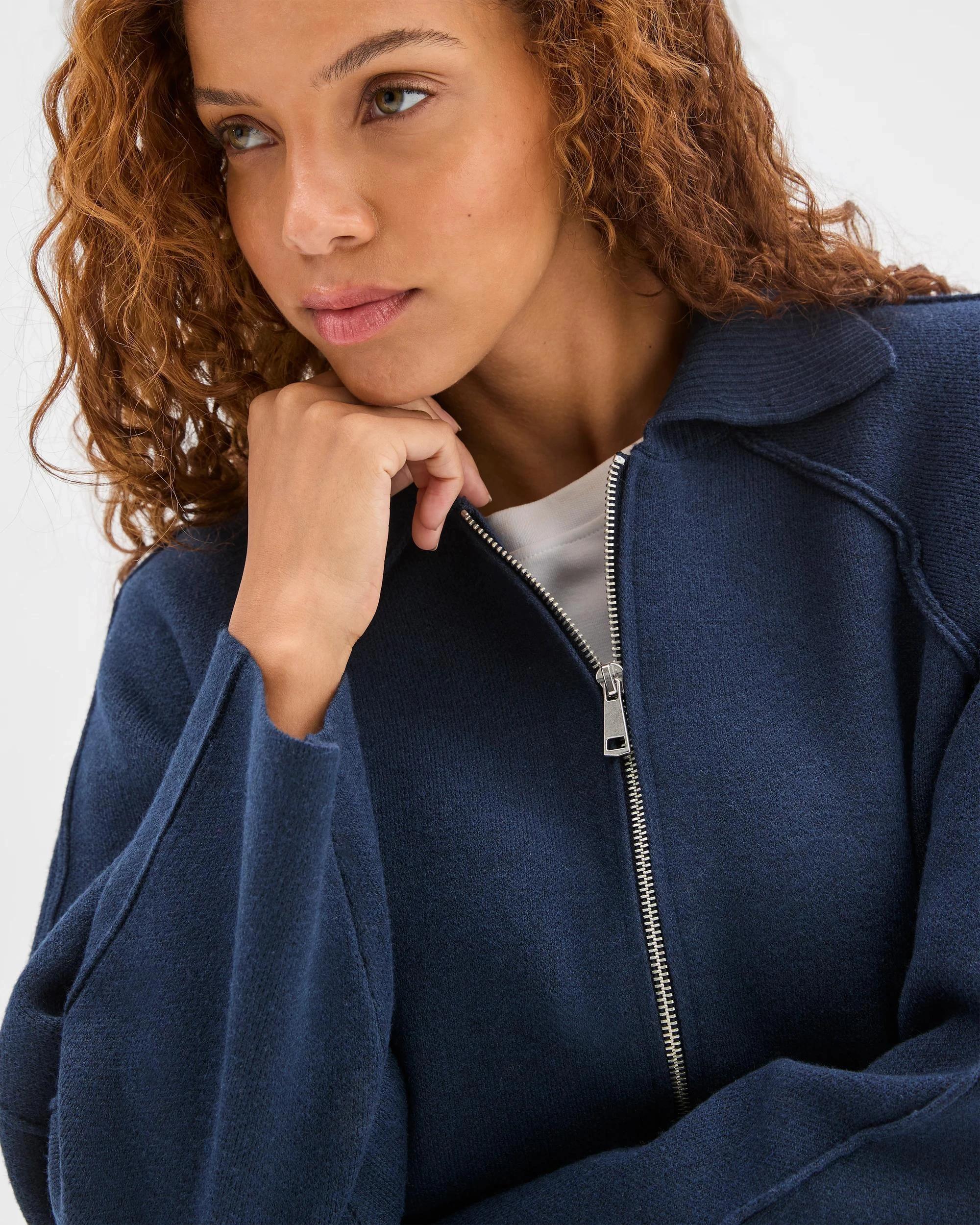 6 Target Woman Zip Through Knit Bomber Cardigan NAVY MARLE, 6 of 7