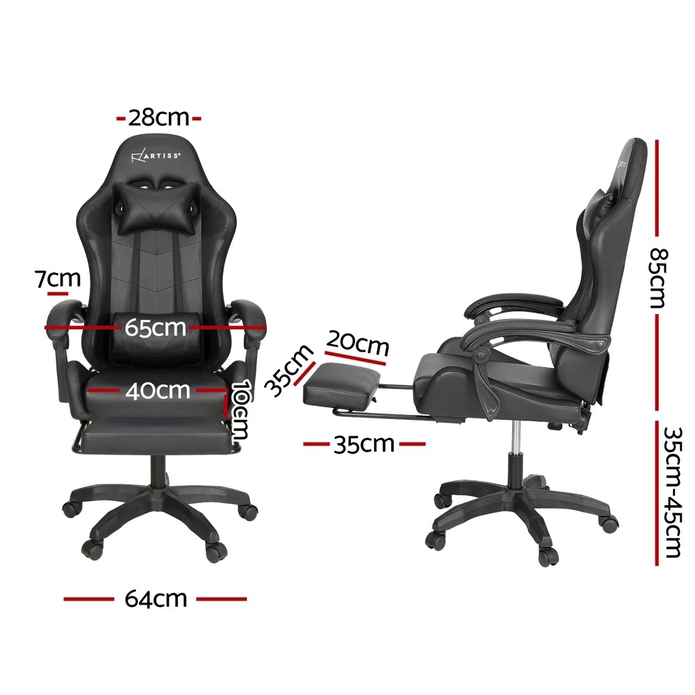 2 Artiss 6 Point Massage Gaming Office Chair 7 LED Footrest - Black, 2 of 5