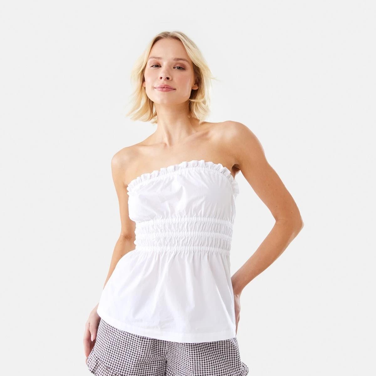 1 Strapless Ruched Top White, 1 of 8