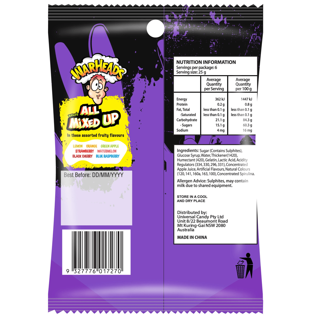 2 New! Warheads All Mixed Up Sour Chewy Candy 150g, 2 of 2